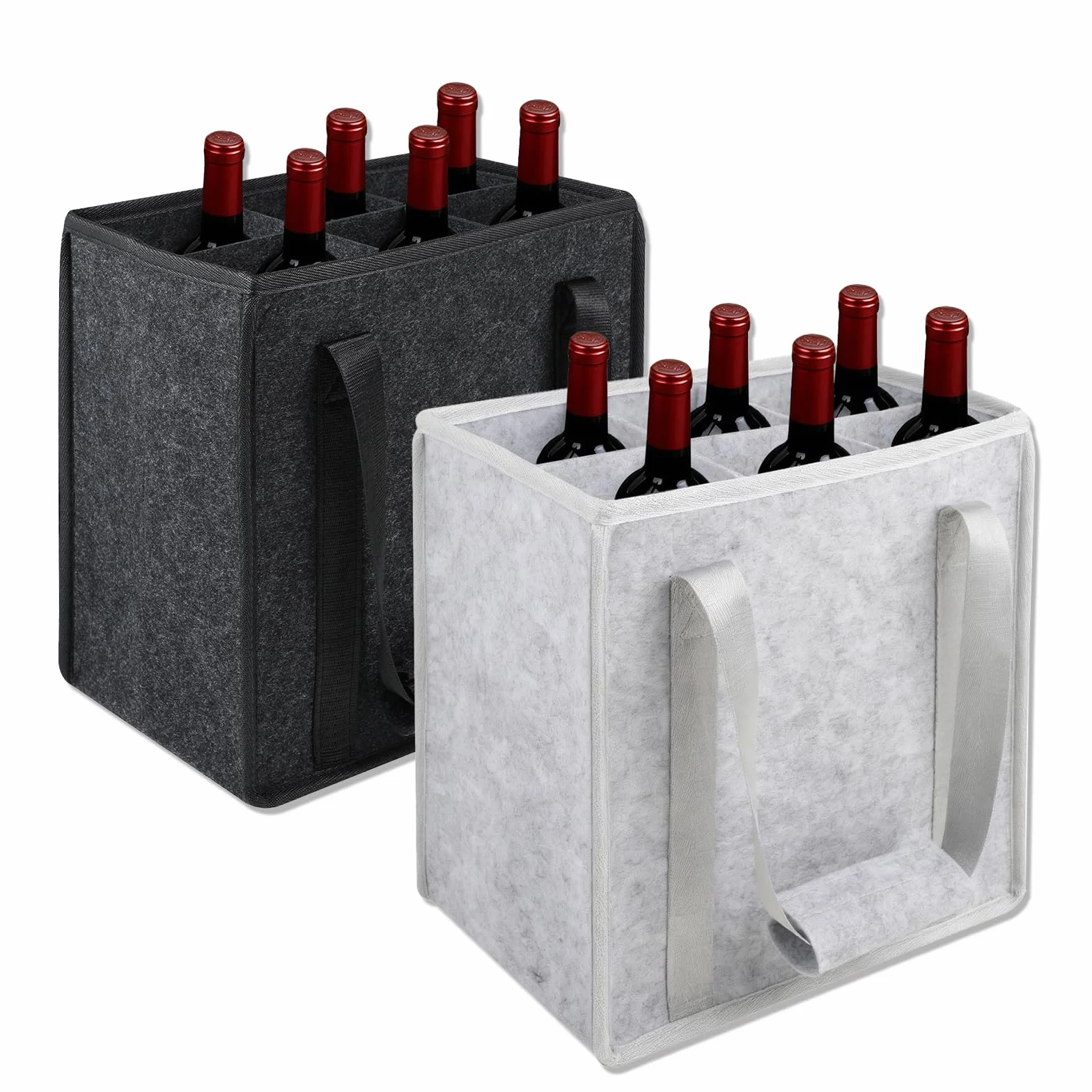 Torba na butelki z filcu z recyklingu, 6 przegródek, do butelek 1,5 l,2pcs