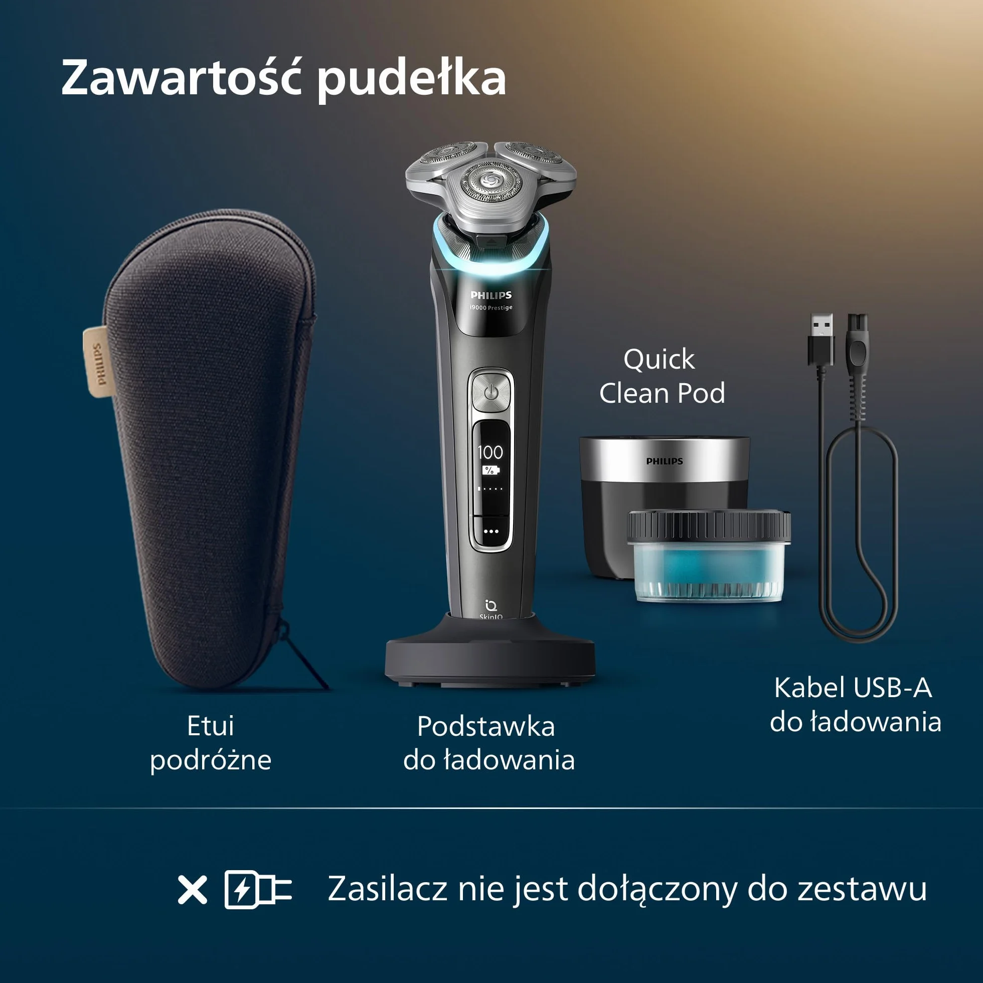 Philips Shaver i9000 Prestige, golarka elektryczna z technologią Skin IQ, System Triple Lift & Cut, SteelPrecision 360º, Model XP9207/30