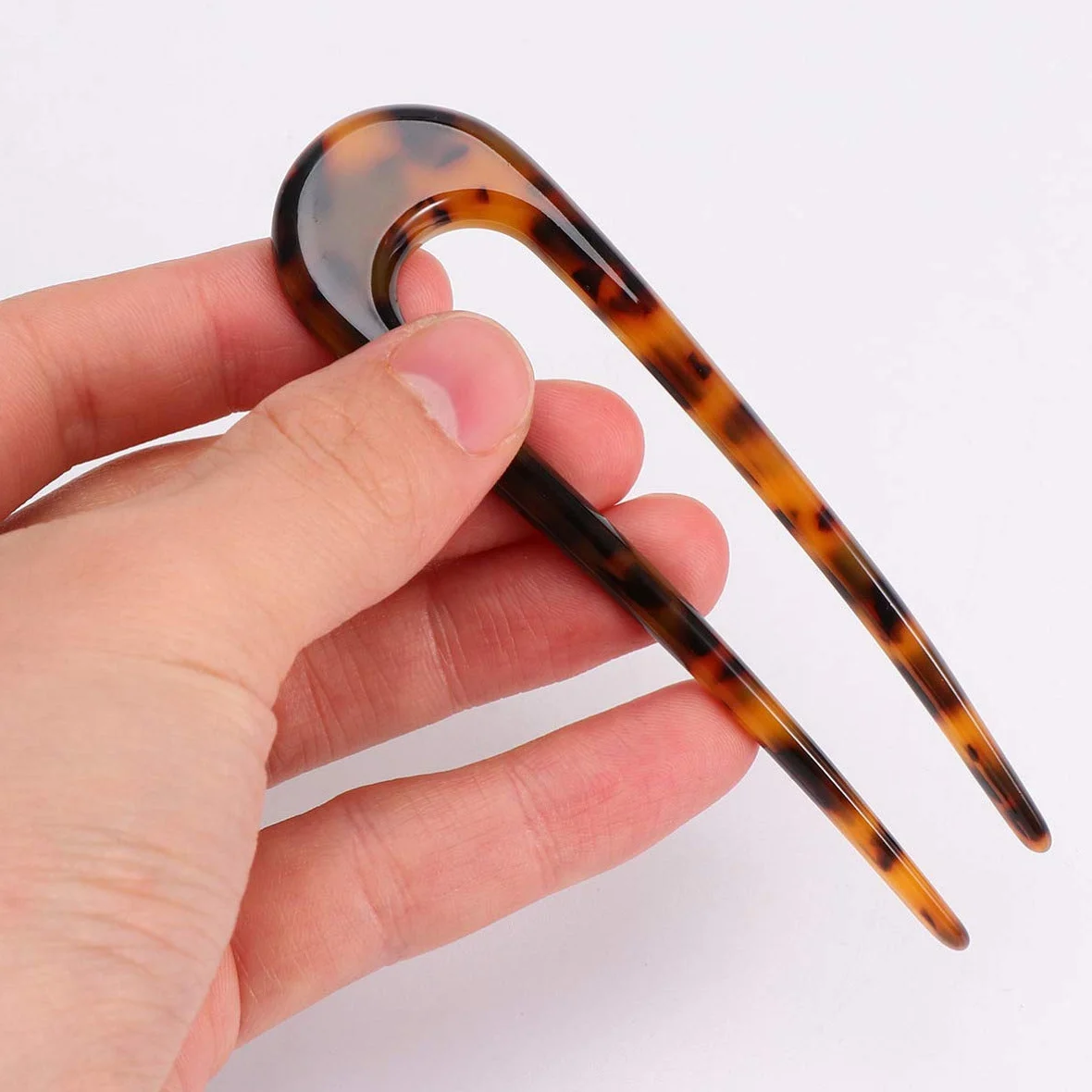 Minkissy 2 szt. francuski widelec do włosów celluloid Chignon szpilki do włosów wysoko upięta fryzura U trzpienie warkocz Twist Bobby Pins do bułek (kolor losowy)