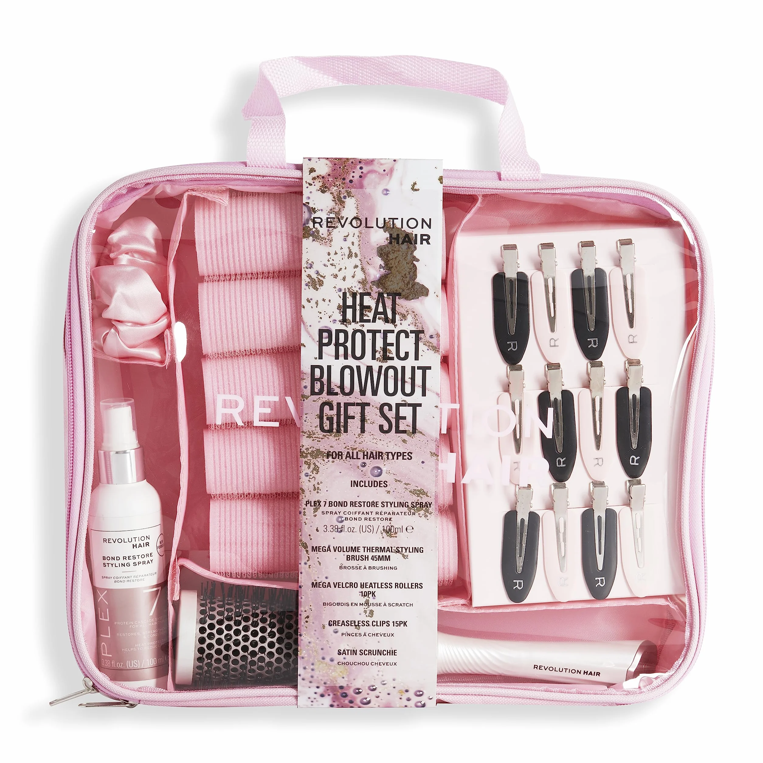 Revolution Haircare Zestaw upominkowy Plex Heat Protect Blowout 6 produktów z torbą
