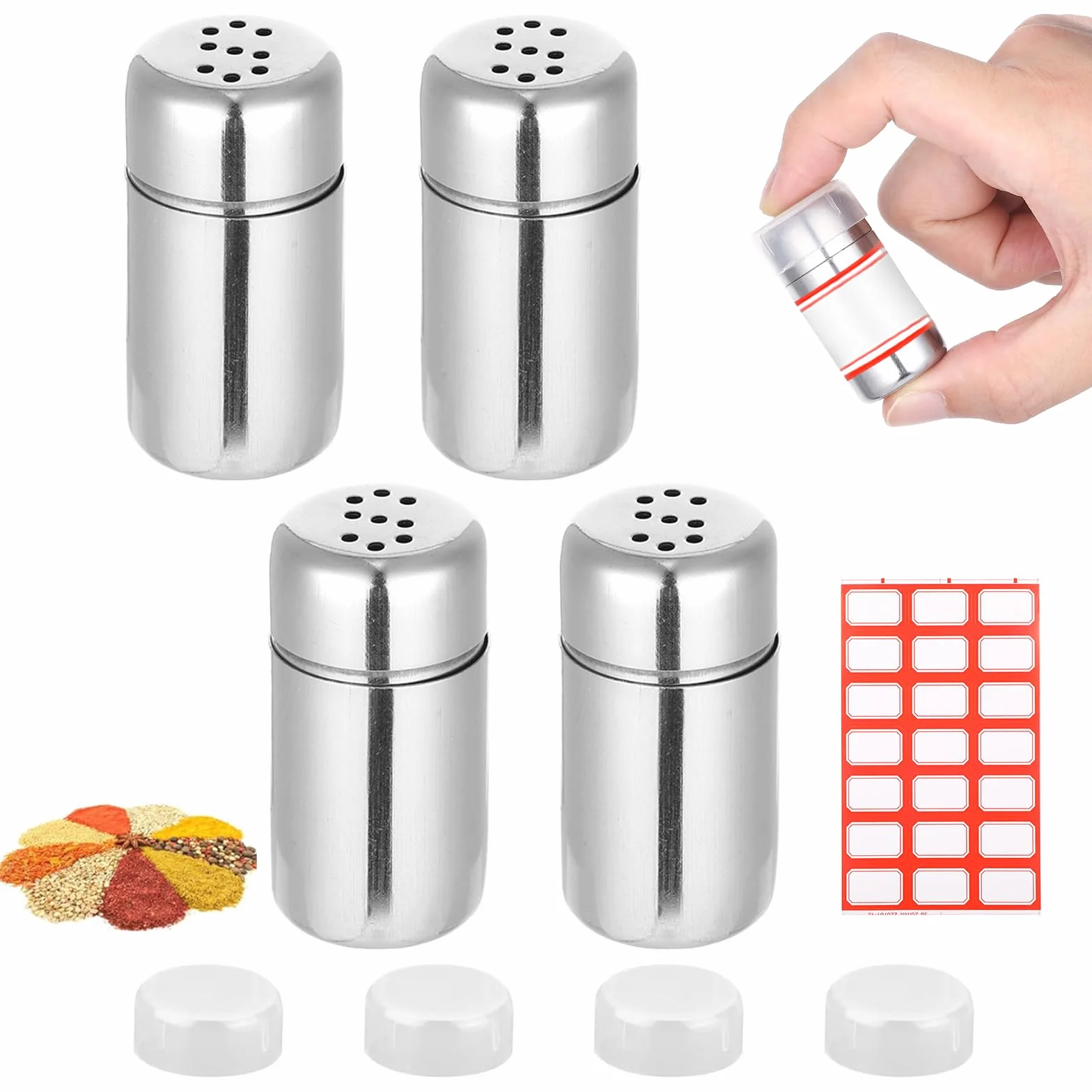 4 sztuki mini solniczek do podróży, 15 ml, ze stali nierdzewnej, mała solniczka z pokrywką, mini solniczka na kemping, nadaje się do kuchni, restauracji, na kemping i wieczory przy grillu na świeżym