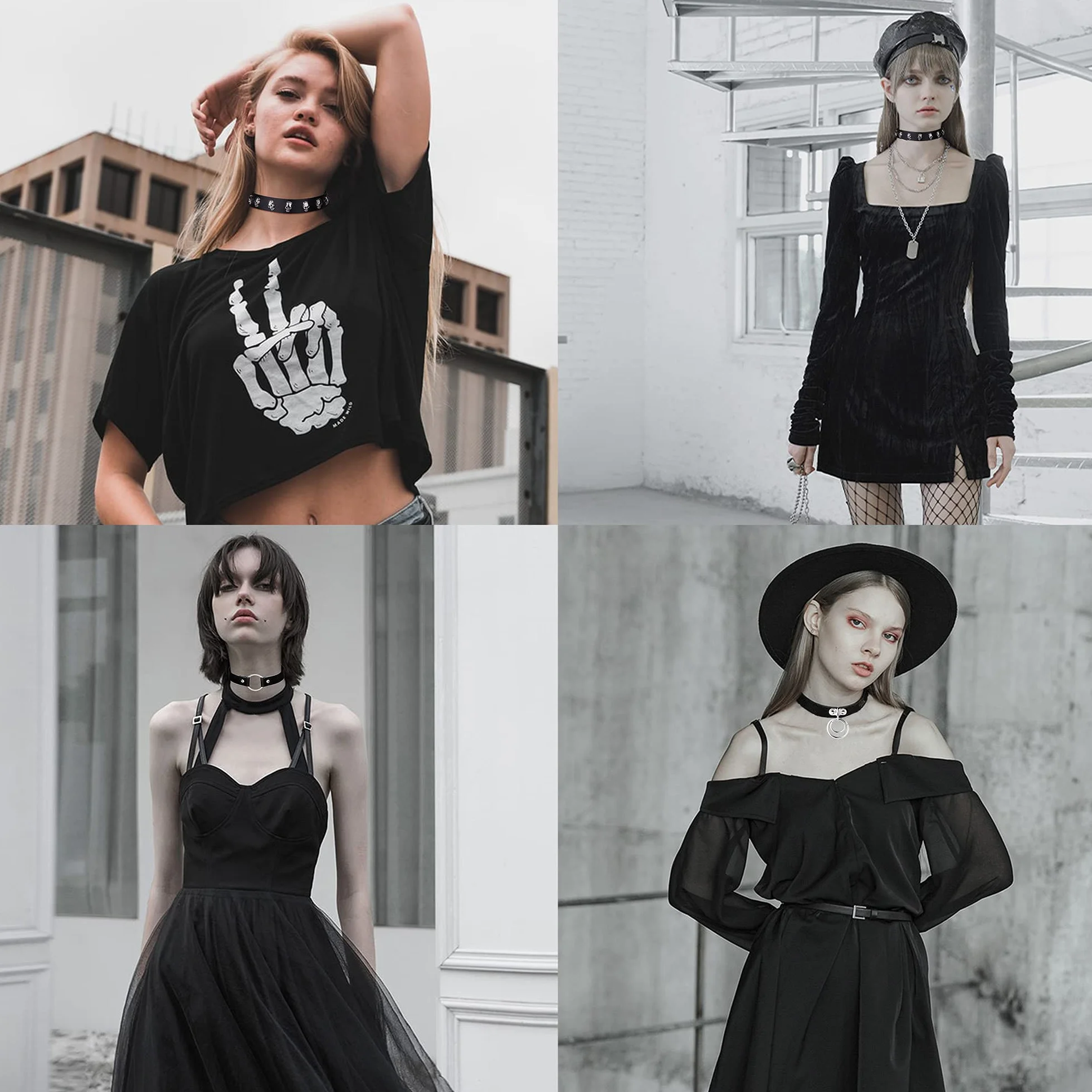 JeweBella naszyjnik typu choker dla kobiet i mężczyzn, ze skóry PU, naszyjnik punkowy, czarny, choker, kolce, skórzany rzemyk, regulowany naszyjnik, 9 szt.