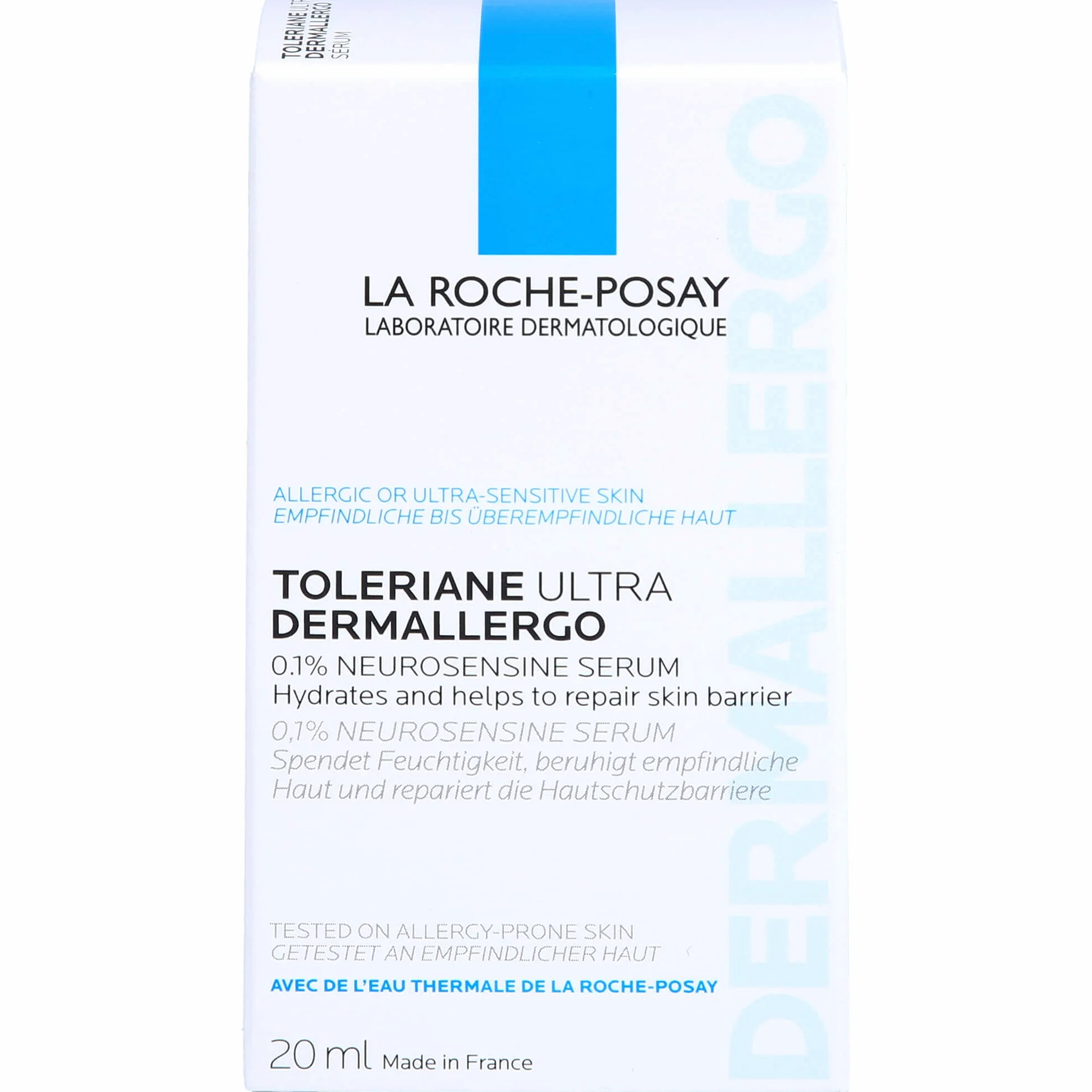 La Roche-Posay Toleriane Ultra Dermallergic, Serum kojące do twarzy i oczu, odpowiednie dla skóry alergicznej, łagodne i regenerujące, formuła z neurosenyną, osmolitem i wodą termalną, 20 ml