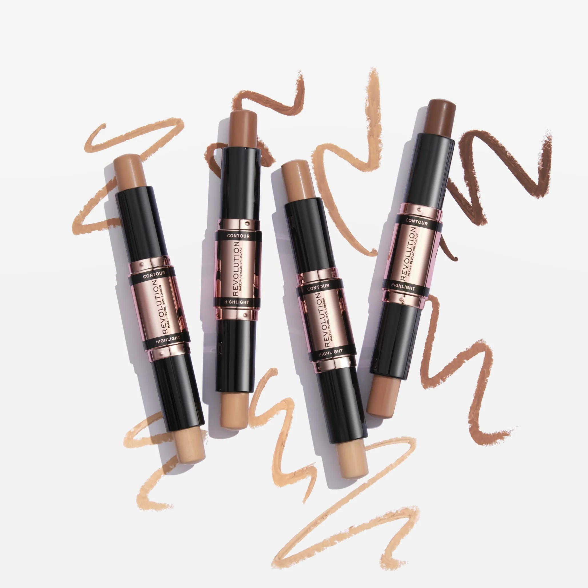 Makeup Revolution Contour Stick Duo Cream Contour & Highlight, definiuje kości policzkowe i kształtuje twarz, wegański i nietestowany na zwierzętach, średni, 2,4 g