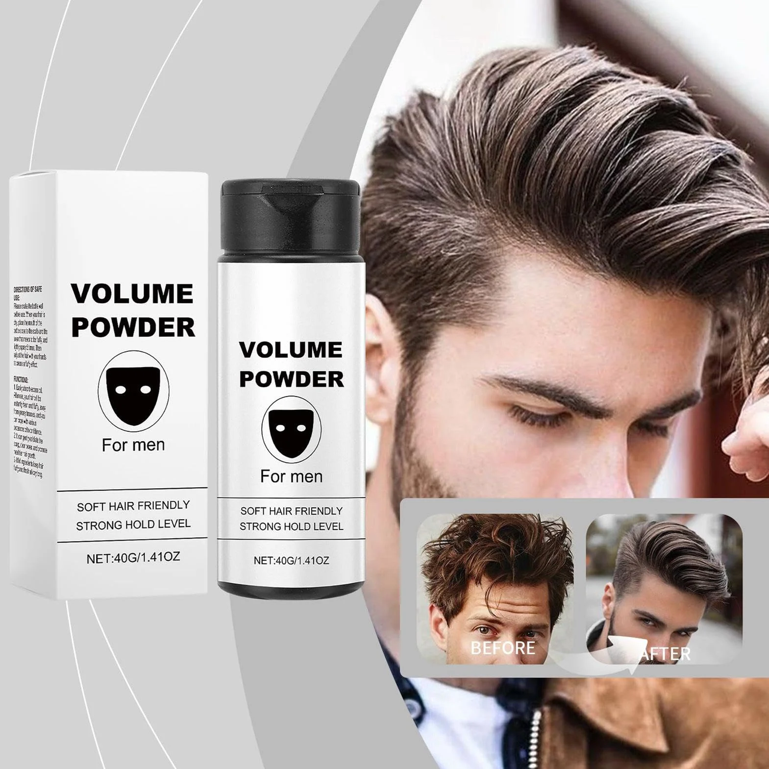 Men's Hair Styling Powder Volumizing Texturizing Powder Long-Lasting Natural Look Hair Talc 40g