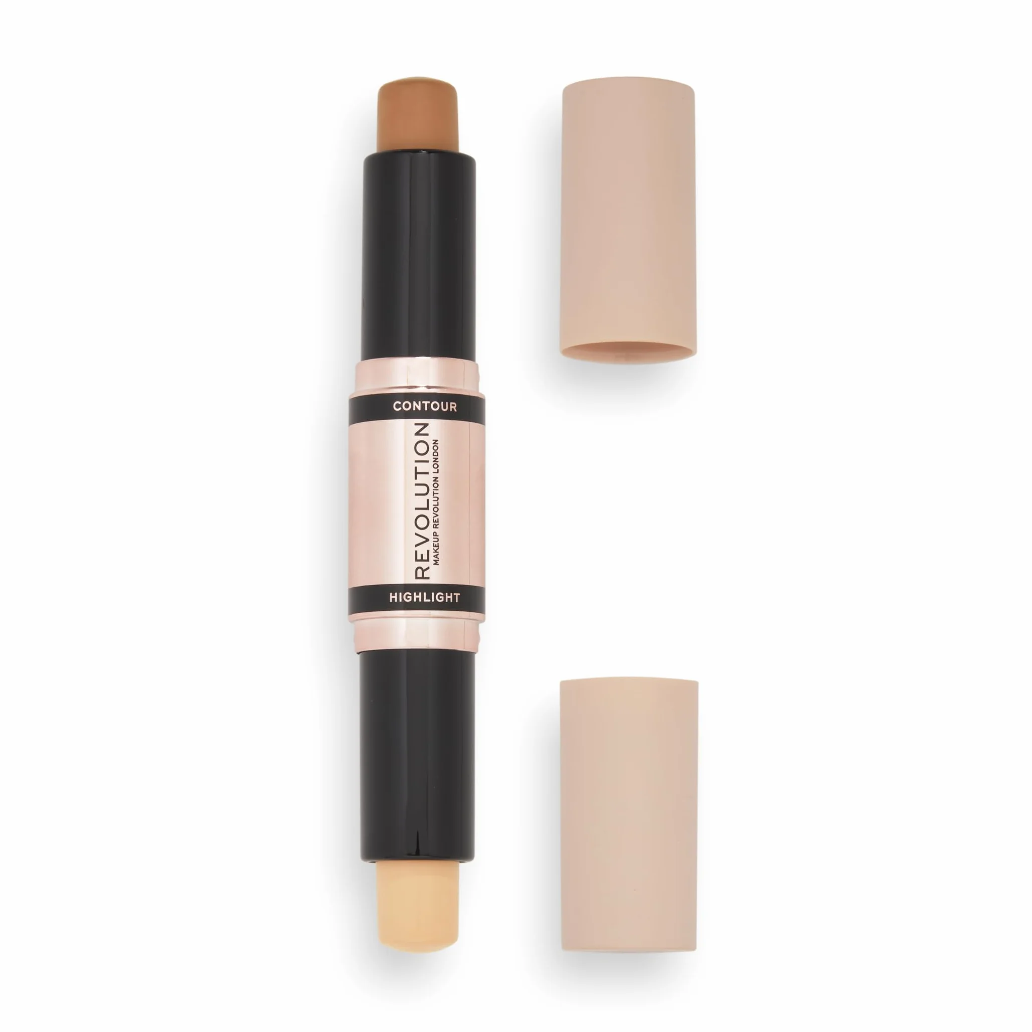 Makeup Revolution Contour Stick Duo Cream Contour & Highlight, definiuje kości policzkowe i kształtuje twarz, wegański i nietestowany na zwierzętach, średni, 2,4 g