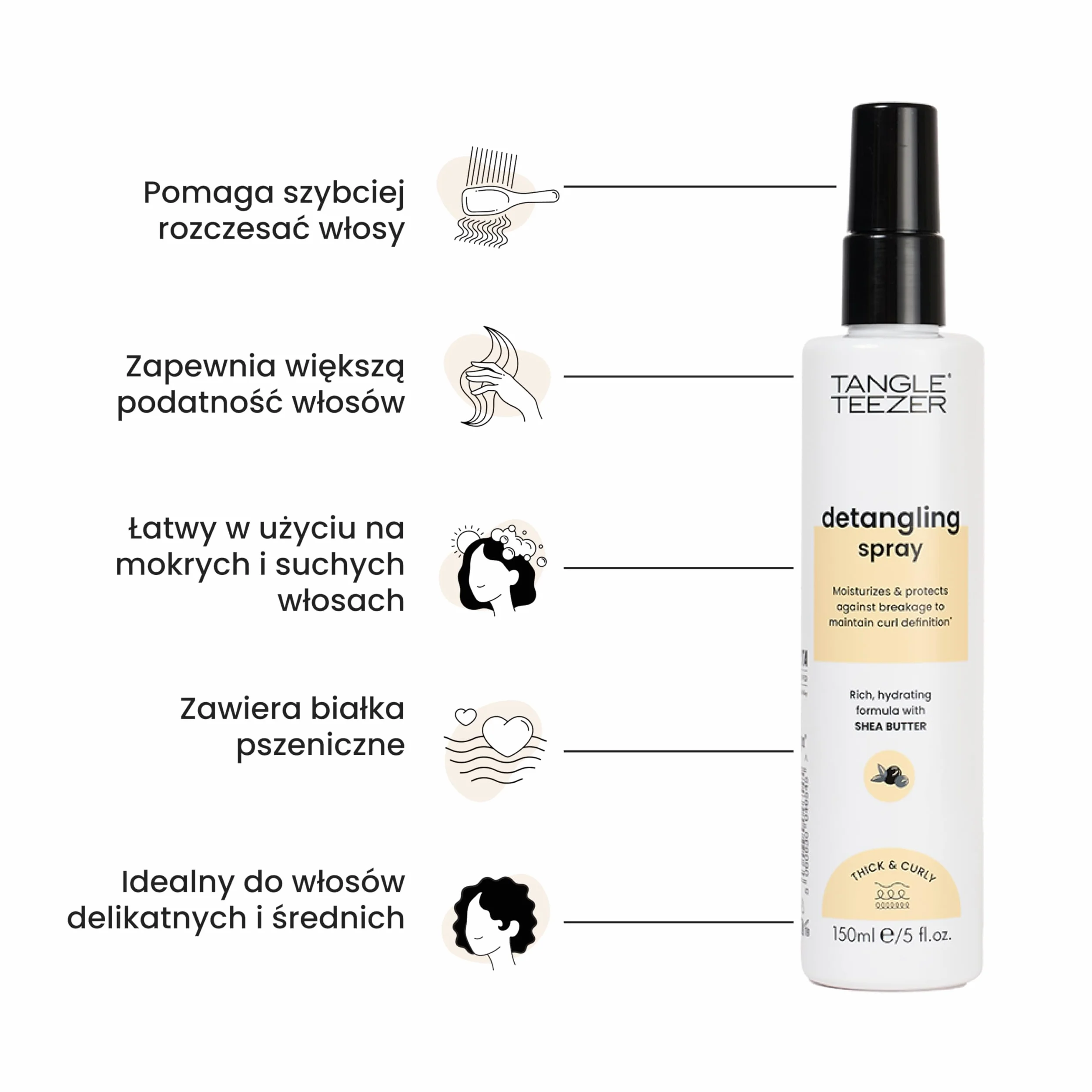 Tangle Teezer Everyday Detangling Cream Spray - Krem do włosów kręconych z masłem shea - Wegański i nie testowany na zwierzętach produkt umożliwiający delikatne i szybkie rozczesywanie