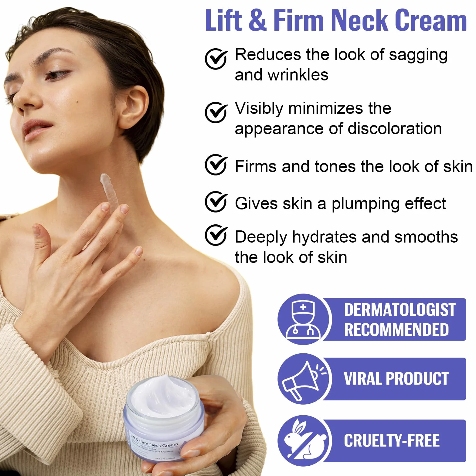 Lift & Firm Neck Cream, ujędrniający krem na szyję i dekolt, z proaktywnym kompleksem regenerującym, organiczny krem redukujący zmarszczki, linie szyi, 50 ml