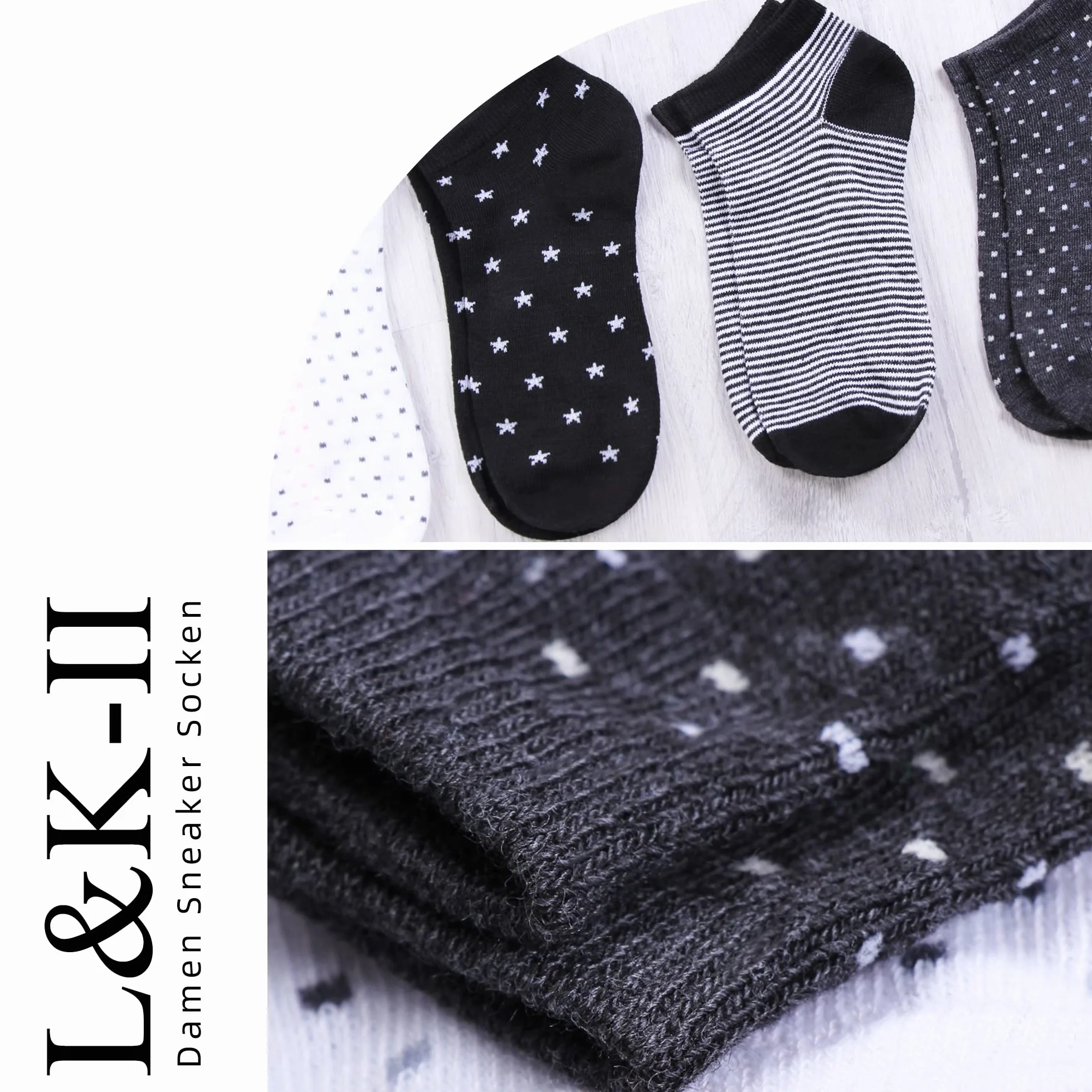 L&K-II damskie krótkie skarpetki sportowe skarpet do sneakersów 10/12 par skarpetki tenisówki jednokolorowe letnie 92220