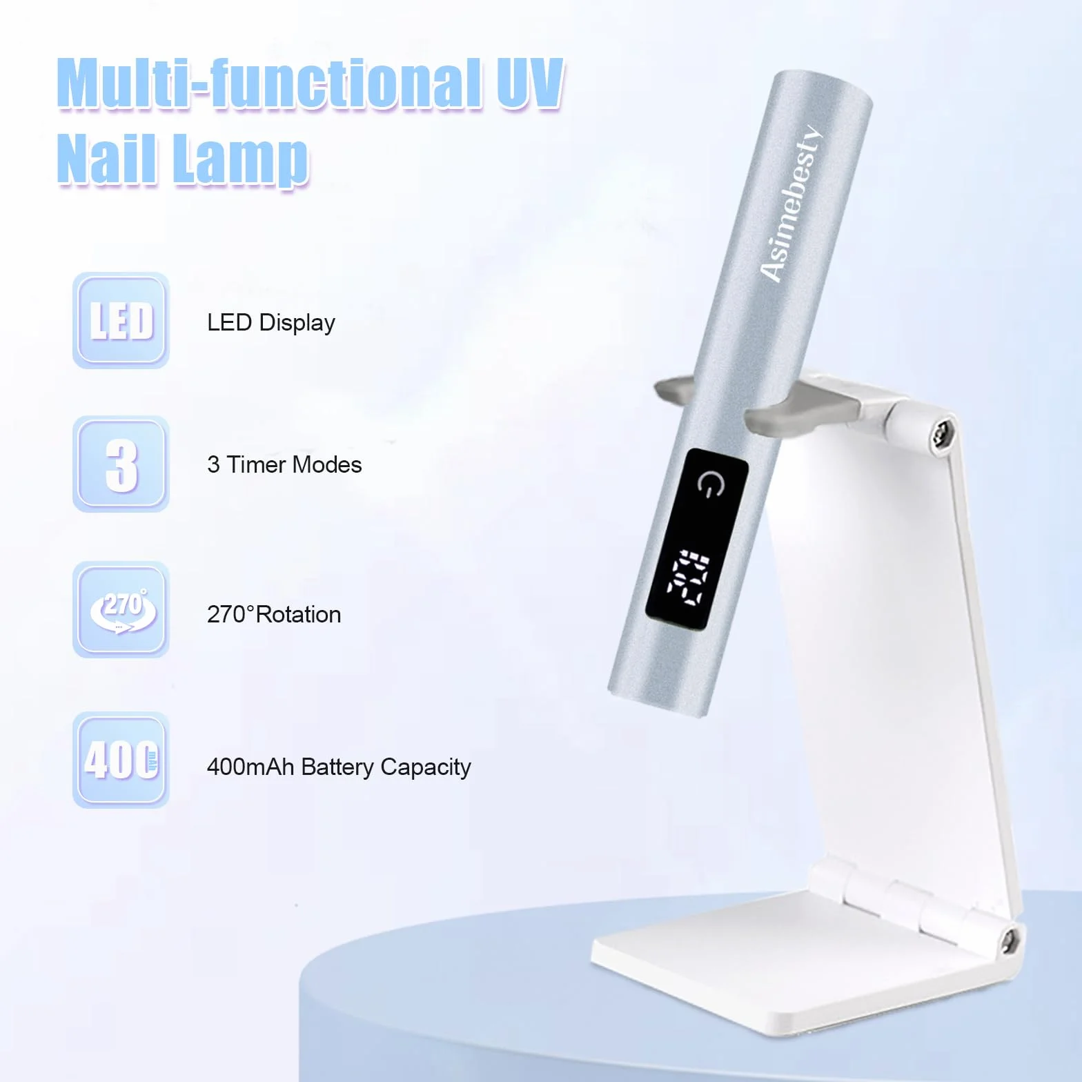 Lampy UV do Paznokci żelowych, Mini Lampa UV LED do Paznokci ze Stojakiem, Suszarka do Paznokci USB z 3 Trybami Timera Lampa do Paznokci UV Flash Cure do Szybkiego Suszenia, Błękit