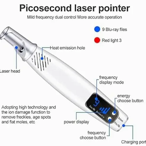 Pióro do usuwania znaczników skórnych, pikosekundowy, laserowy długopis, terapia światłem, maszyna do usuwania tatuaży, niebieskiego/czerwonego światła, pigmentu, usuwanie blizn, piegów, usuwanie