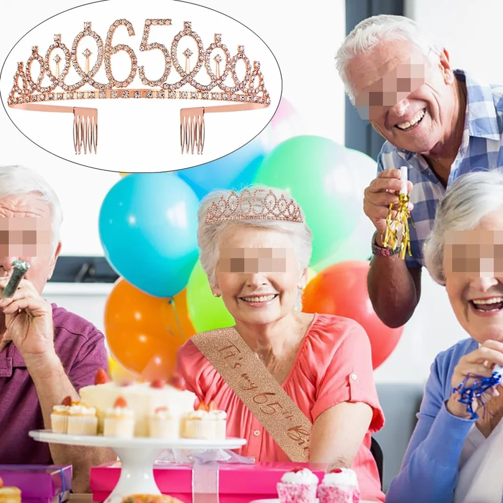 Tiara i korona na 65. urodziny dla dziewczynek, na urodziny, królowa różowe złoto, diadem księżniczki, tiara ze strasu z grzebieniami, tiary ślubne na wesele, bal absolwentów, wesele, Boże Narodzenie