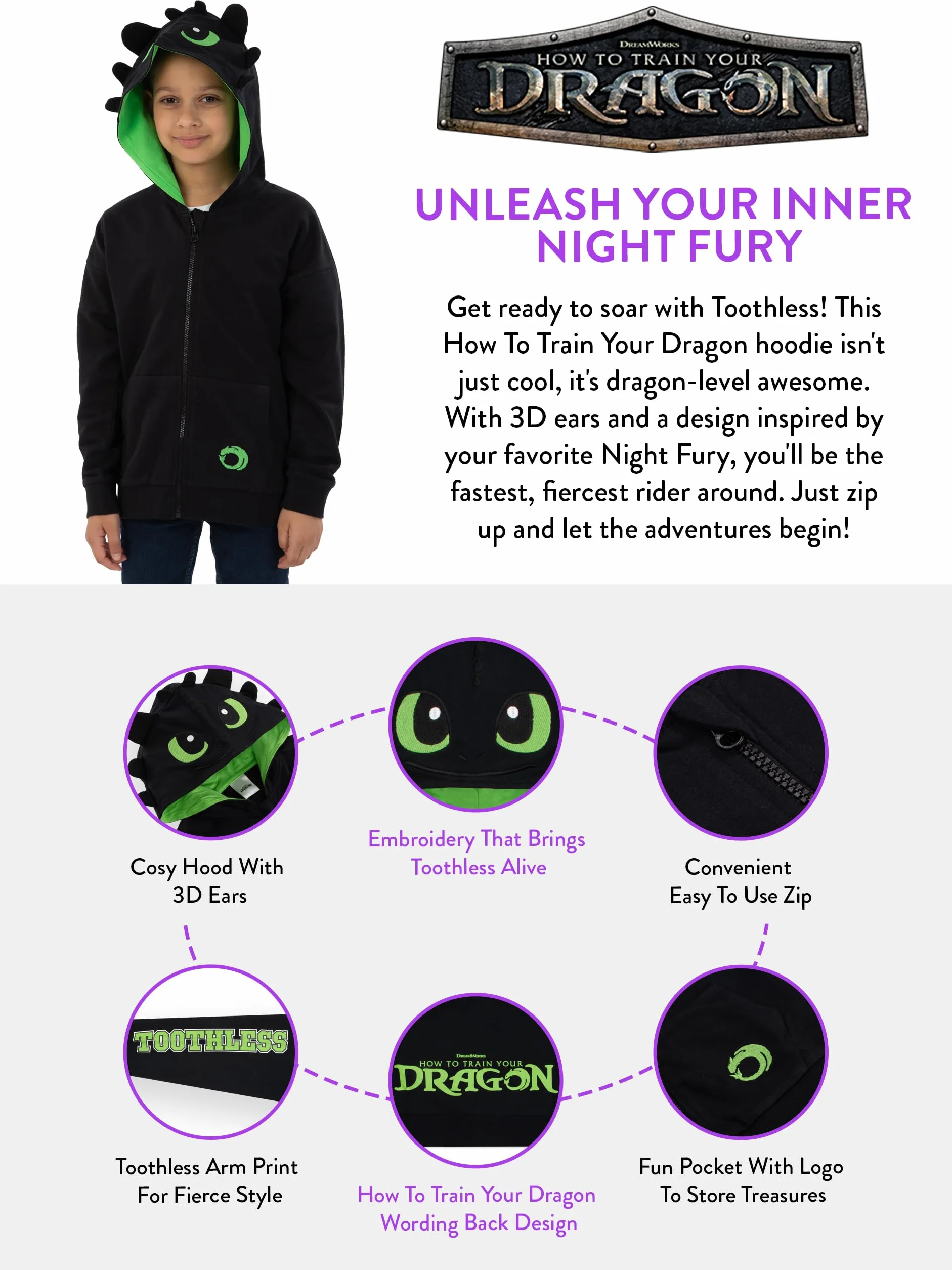 How To Train Your Dragon Bluza Chłopięca, Hoodie Dziecięca Z Szczerbatkiem, Bluza Z Kapturem Ze Smokiem