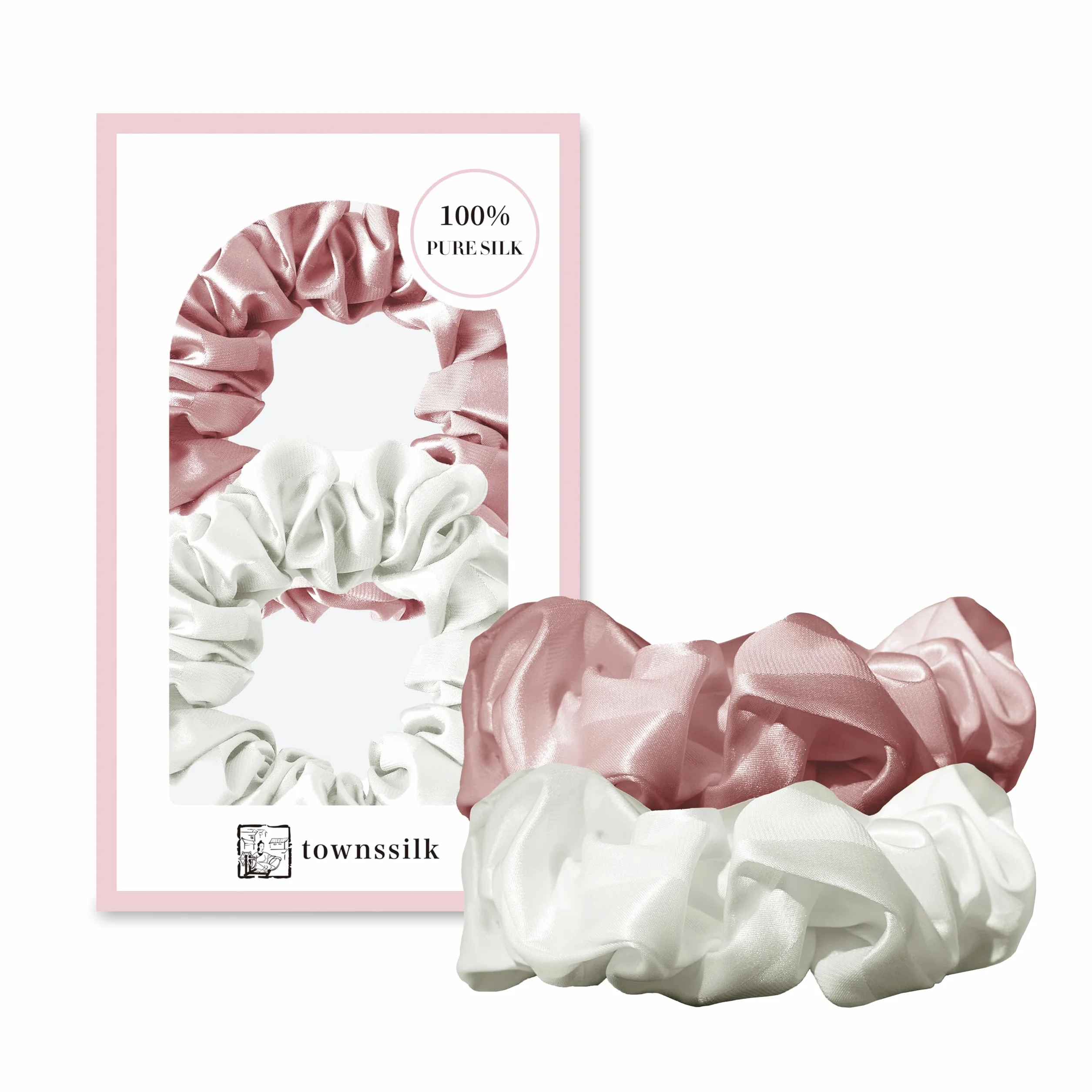 Jedwabne Scrunchie Zestaw 2 sztuk, 100% jedwab morwowy 6A/22 momme, Öko-Tex, elastyczny