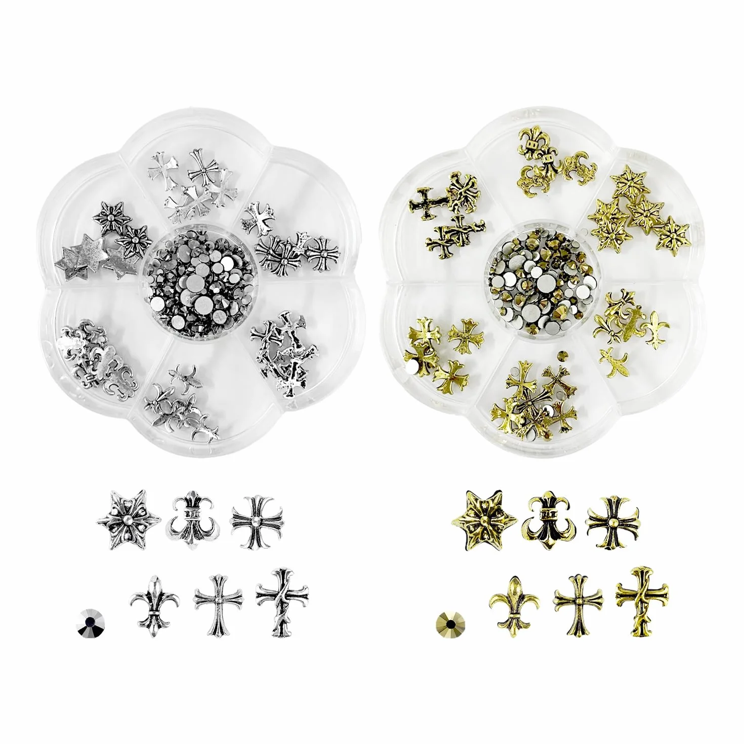 2 x metalowe akcesoria do paznokci, akcesoria do paznokci krzyżowych retro, gotycka dekoracja do paznokci, akcesoria do noszenia 2K (złoto, srebro)