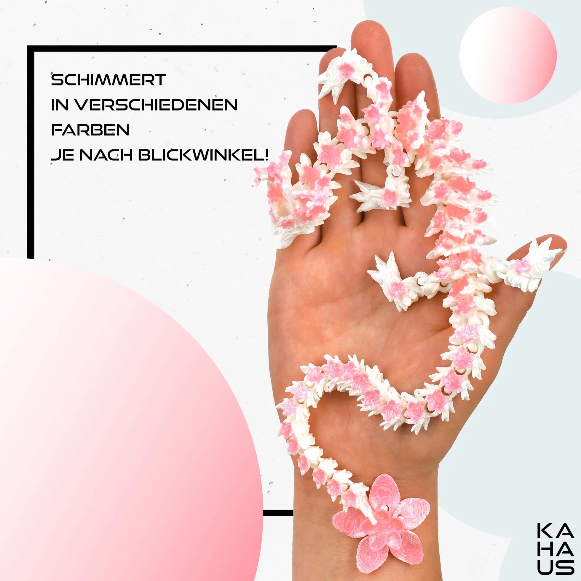 Smok 3D w jajku – 33 cm, figurka dekoracyjna i kolekcjonerska z jajkiem 12 cm, biało-różowy smok fantasy z kwiatem, ruchoma figurka kolekcjonerska