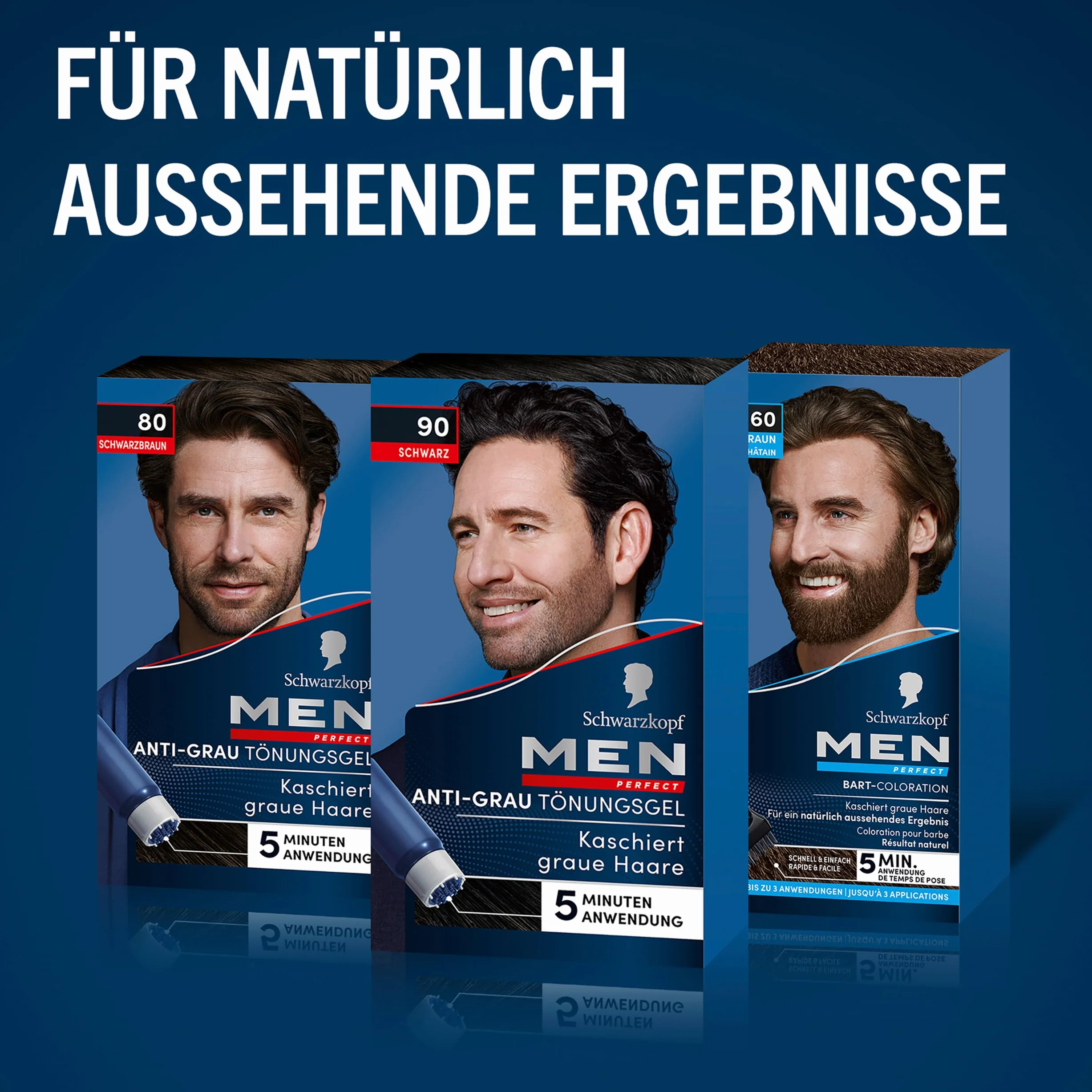 Schwarzkopf Men Perfect Męski odsiwiacz do włosów w żelu 90 Naturalny Czarny trójpak 3 x 80 ml