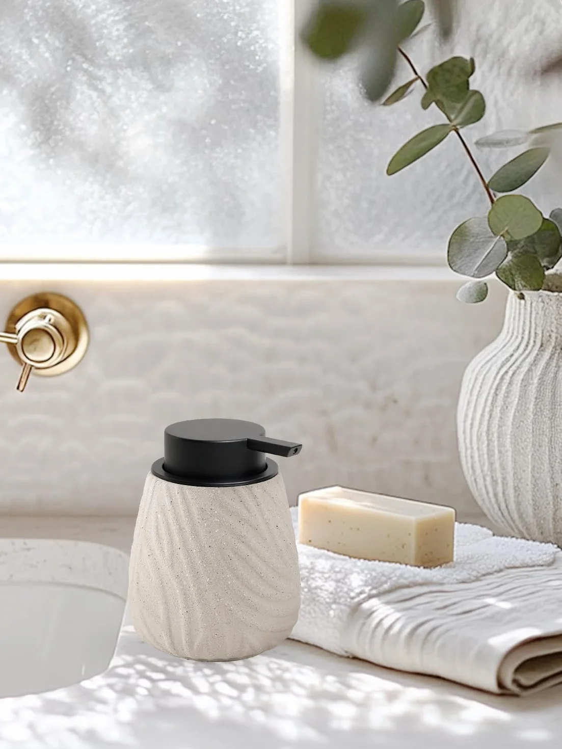 Dozownik mydła z pianki, dozownik płynu do mycia naczyń, 400 ml, naturalny beżowy, z dużą głowicą pompki, ceramiczny dozownik mydła piankowego do kuchni, łazienki
