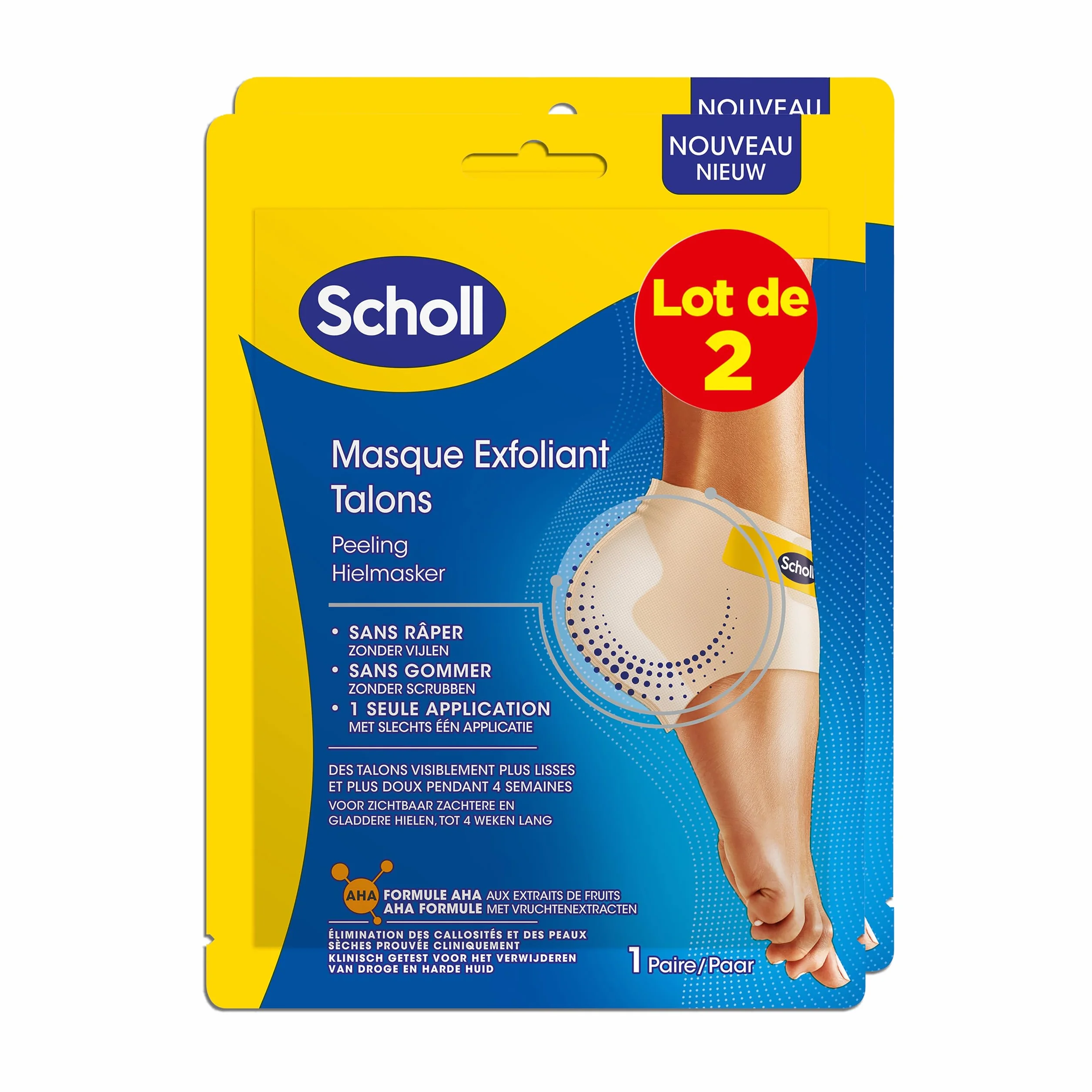 Scholl Zestaw 2 maseczek złuszczających na pięcie, usuwa zrogowacenia i martwą skórę, ukierunkowana pielęgnacja złuszczająca, 4 nieskazitelne i miękkie skarpety do pielęgnacji stóp