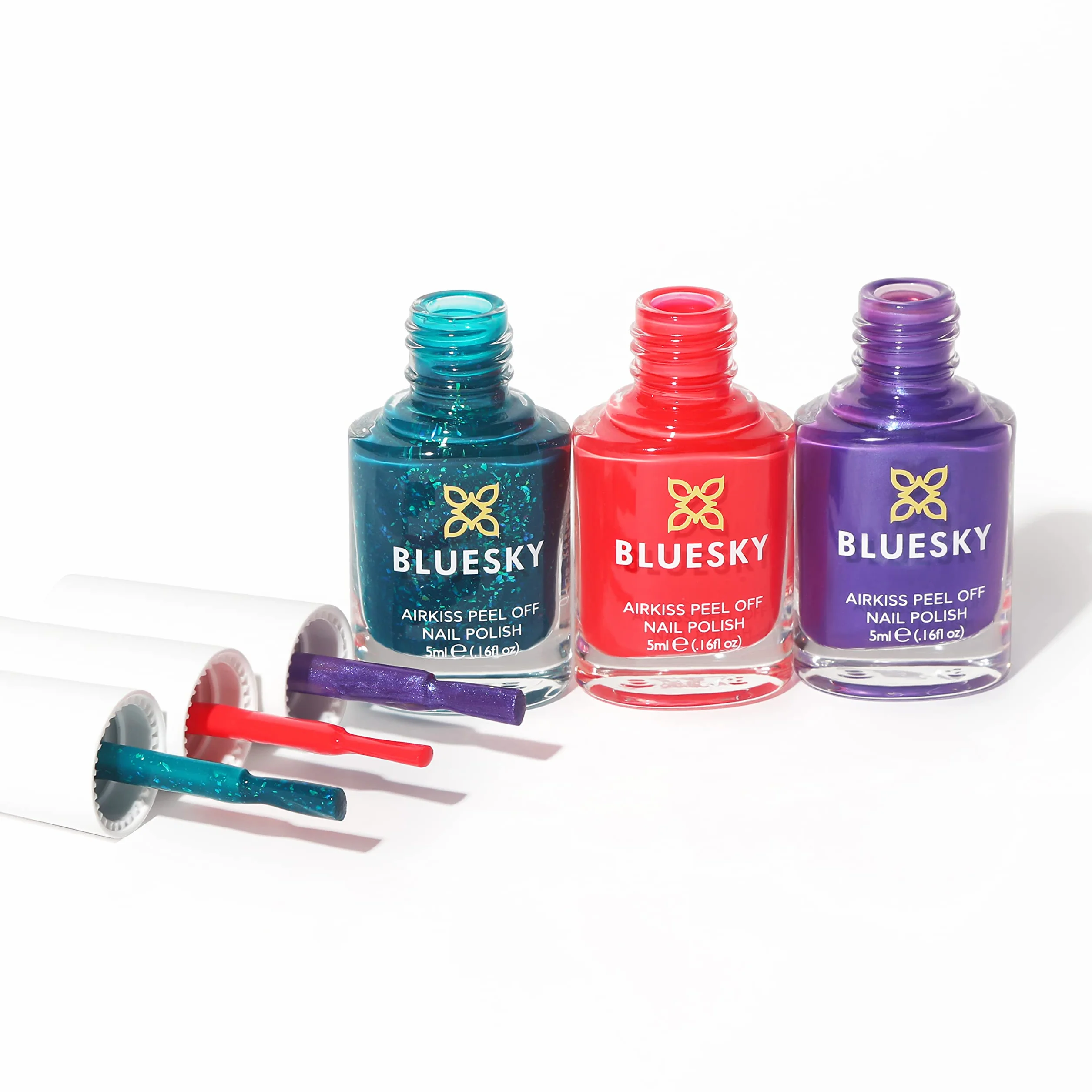 BLUESKY Kids Zestaw Lakierów do Paznokci dla Dzieci, Under the Sea Kolekcja, Czerwony, Zielony, Fioletowy, na Bazie Wody, 3 x 5 ml, z Naklejkami, Peel-Off