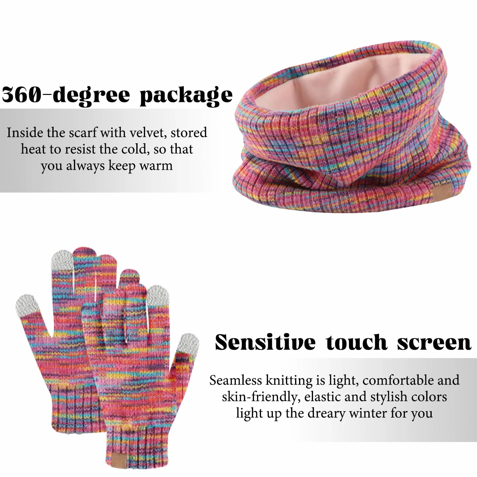 GWAWG Dziecięca czapka zimowa, szalik, rękawiczki, zestaw 3 szt., ciepła termiczna dzianinowa czapka beanie, ocieplacz na szyję, rękawica, miękka podszewka z polaru, elastyczna dla dzieci w wieku 5-12