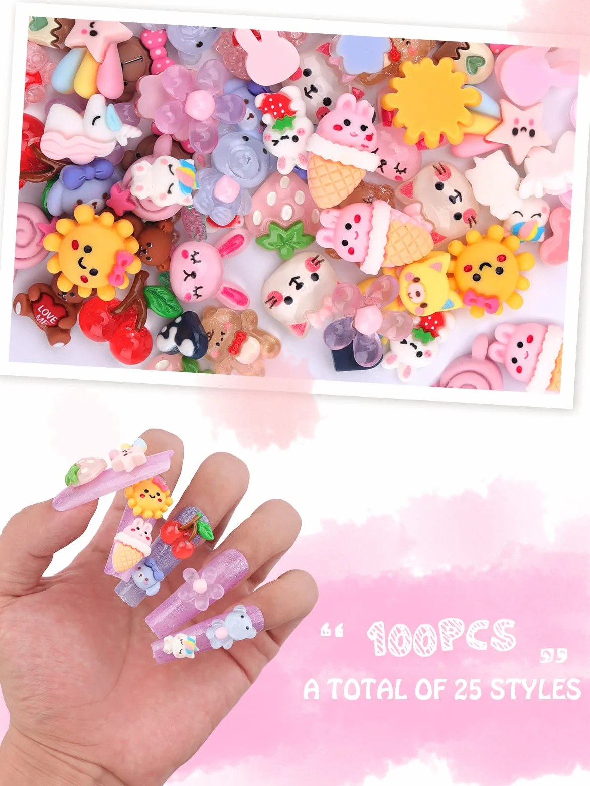 EBANKU Kawaii, płaskie plecach, urocze cukierki, zwierzęta, 100 szt., do samodzielnego wykonania biżuterii, 100 szt