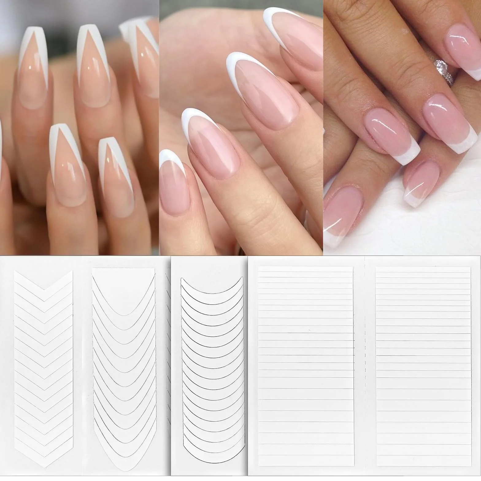 36 arkuszy francuskich paznokci, szablony do manicure, naklejki na paznokcie, francuskie naklejki na paznokcie, szablony do manicure, tip, szablon do manicure, w kształcie litery U, francuskie