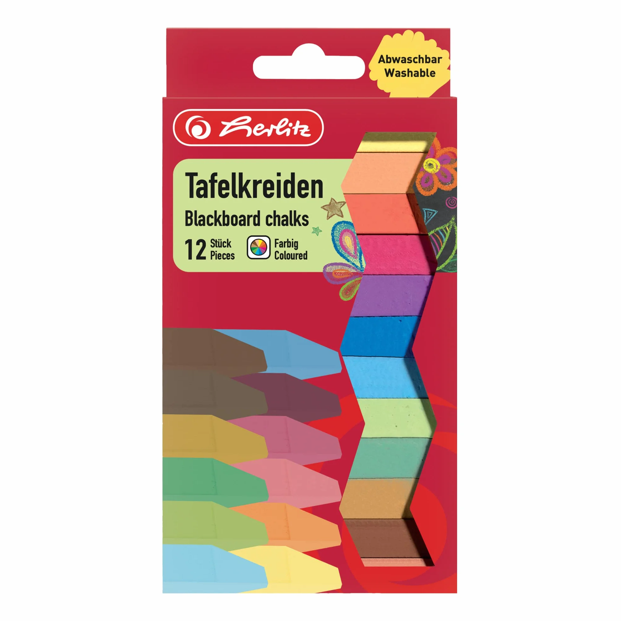 Kreda tablicowa Herlitz, 12 sztuk w wiszącym opakowaniu, różne kolory
