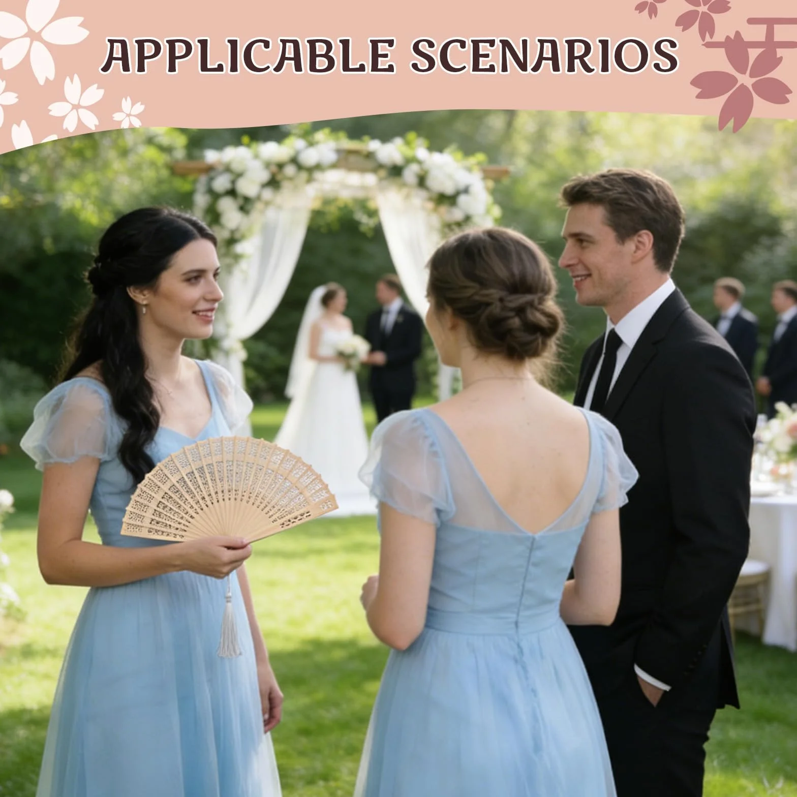 LALAGO 25 szt. Bambusowy wachlarz, wachlarze ślubne, bambusowy składany wentylator, hiszpański wentylator, kieszonkowe wachlarze, na ślub baby shower prezent dla gości (drewno)