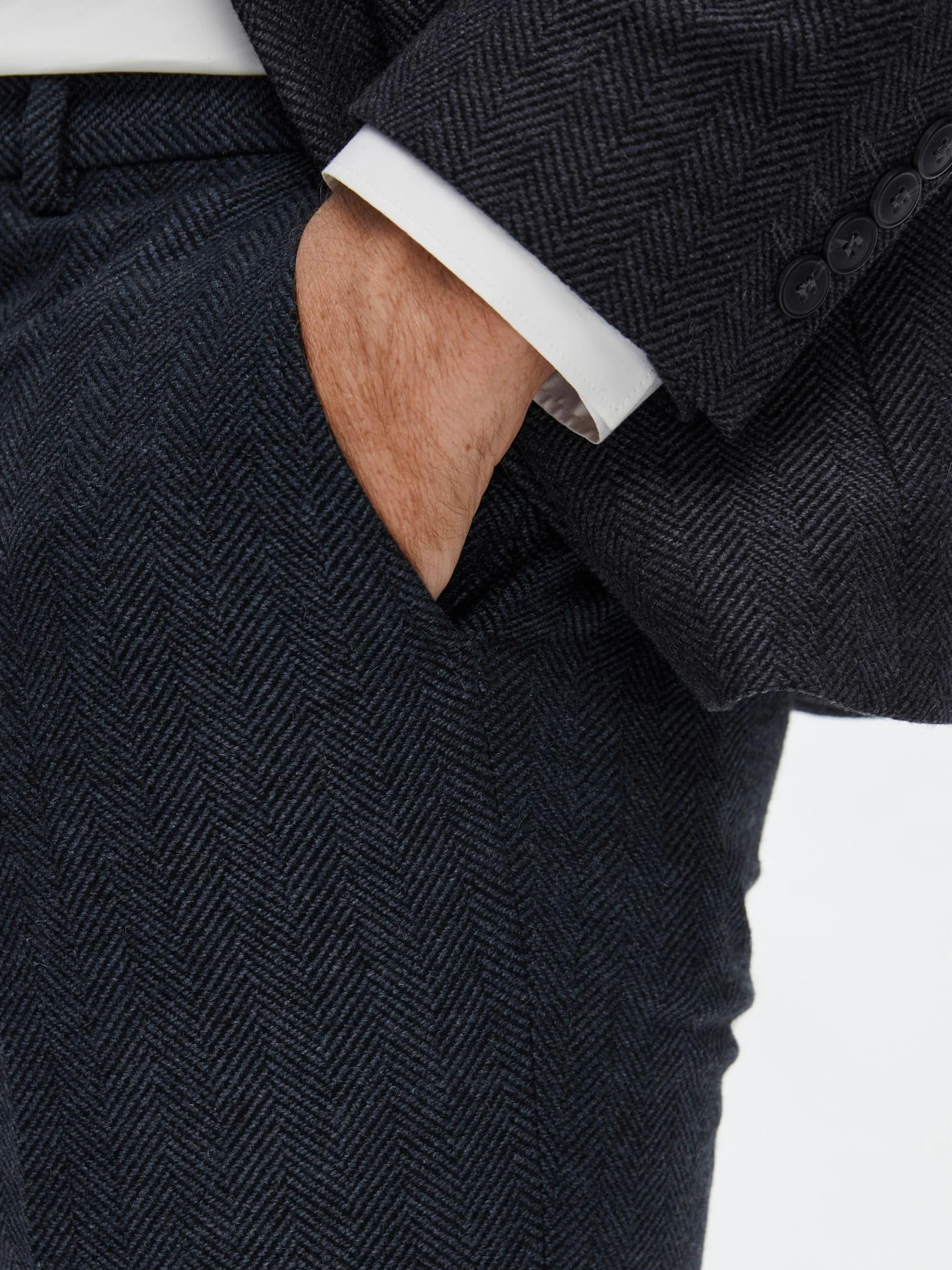 SELECTED HOMME Slhslim-isac Navy Herringbone Trs B Noos - Garnitur — spodnie Mężczyźni
