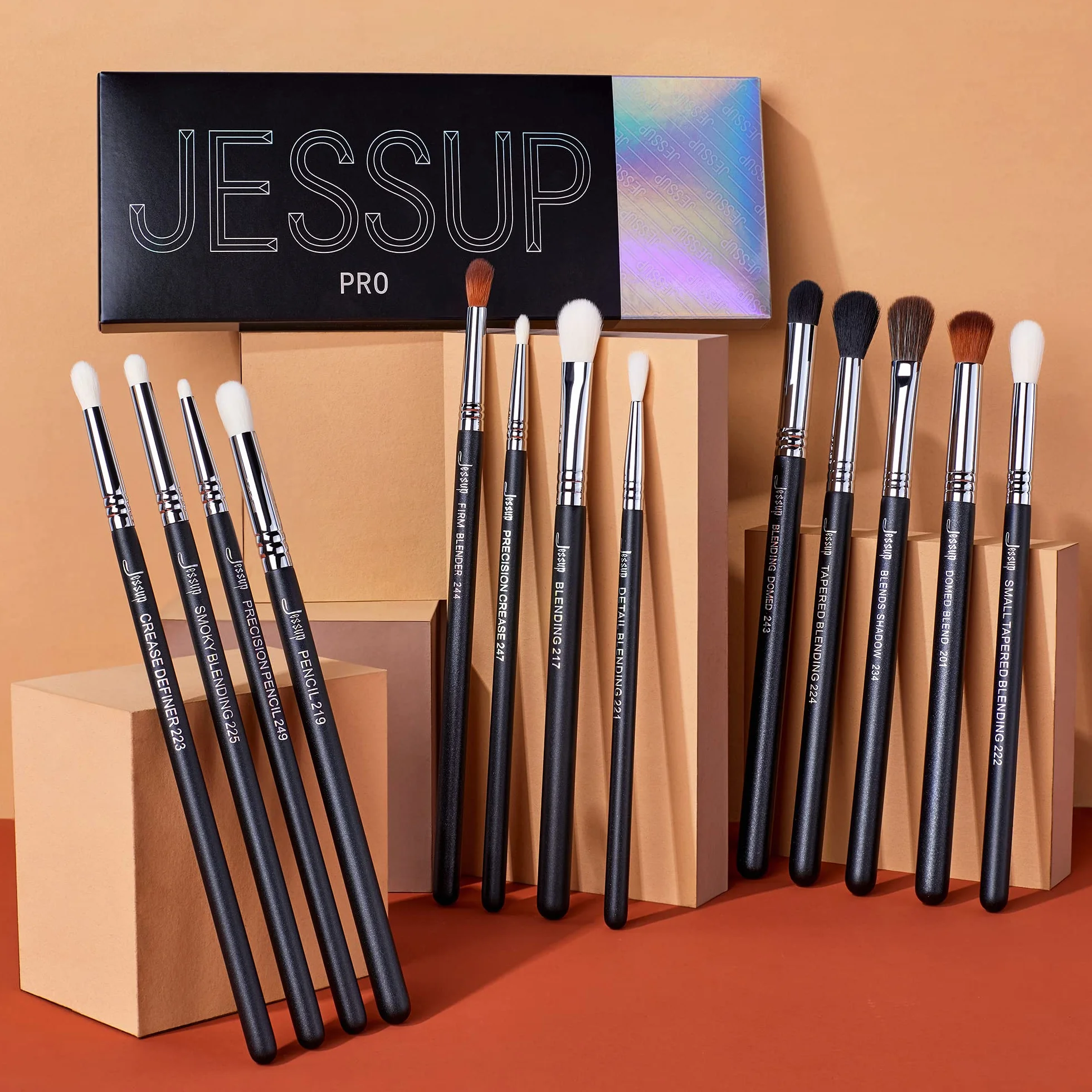 Jessup Pędzle do oczu Profesjonalny zestaw pędzli gradientowych 13 szt. Zestaw pędzli do makijażu oczu Premium Smoky Blender Precision Crease Definer Pencil Black Silver T338