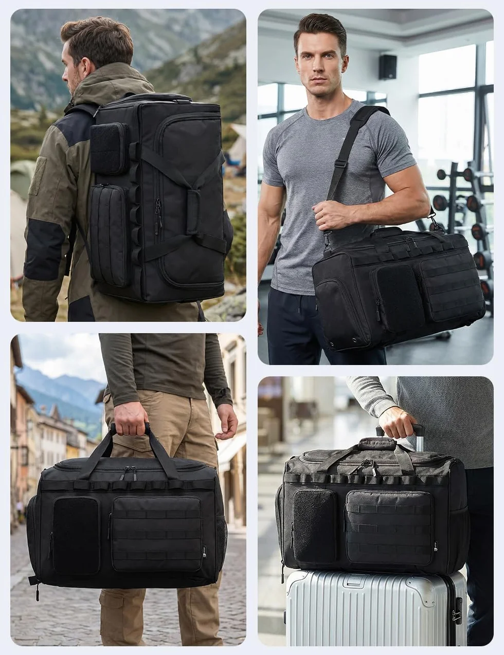 BAGZY Taktyczna Wojskowa Torba Podróżna 50L, Sportowa Torba Męska, Wodoodporna, Torba Do Jazdy Konnej, Torba Treningowa z Przegrodą Na Buty, Idealna Na Podróże, Sport, Fitness, Weekend, Camping Czarny