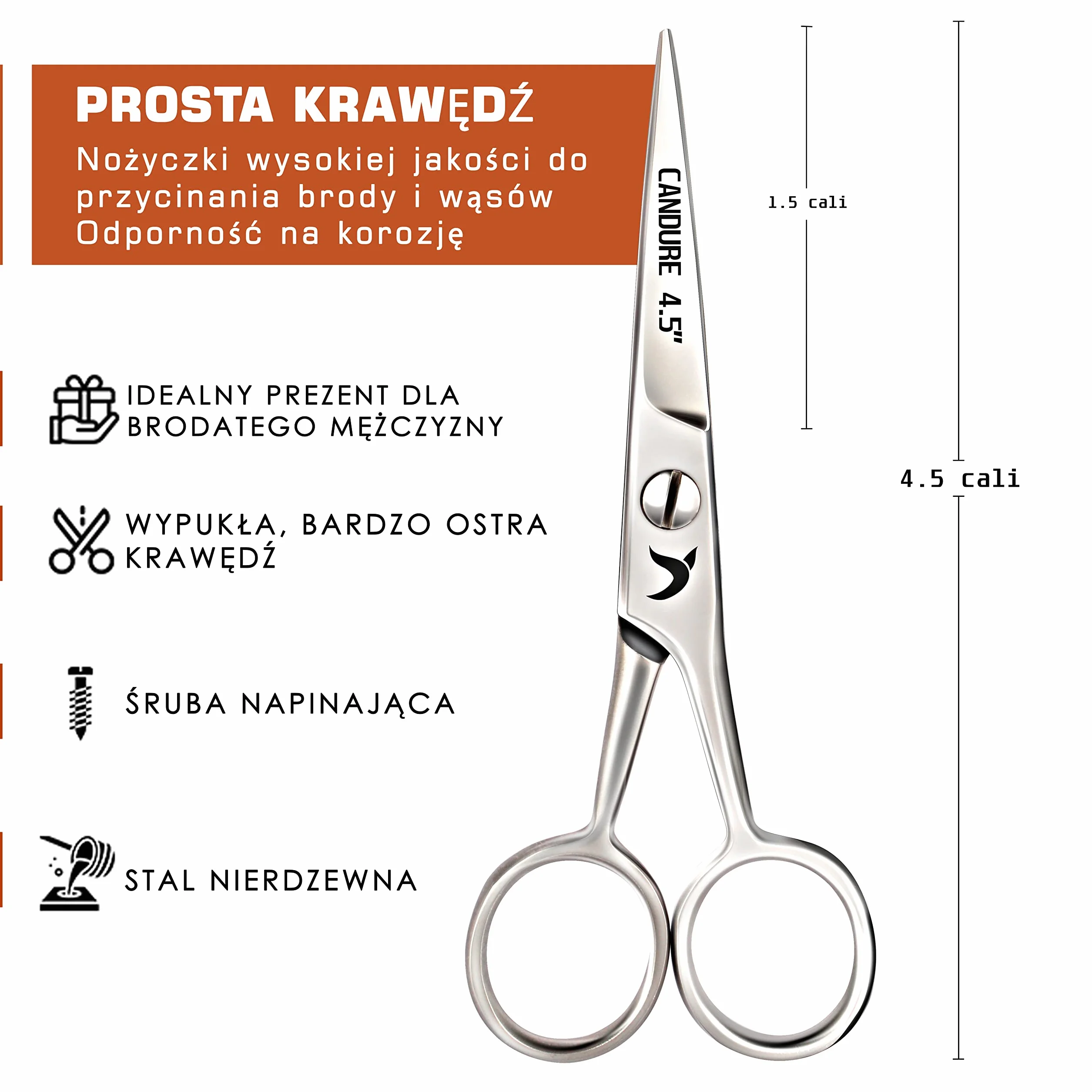 Candure Nożyczki do brody profesjonalne nożyczki do wąsów do uszu i nosa nożyczki do przycinania włosów ze stali nierdzewnej, bezpieczne zastosowanie do brwi, rzęs i włosów uszu