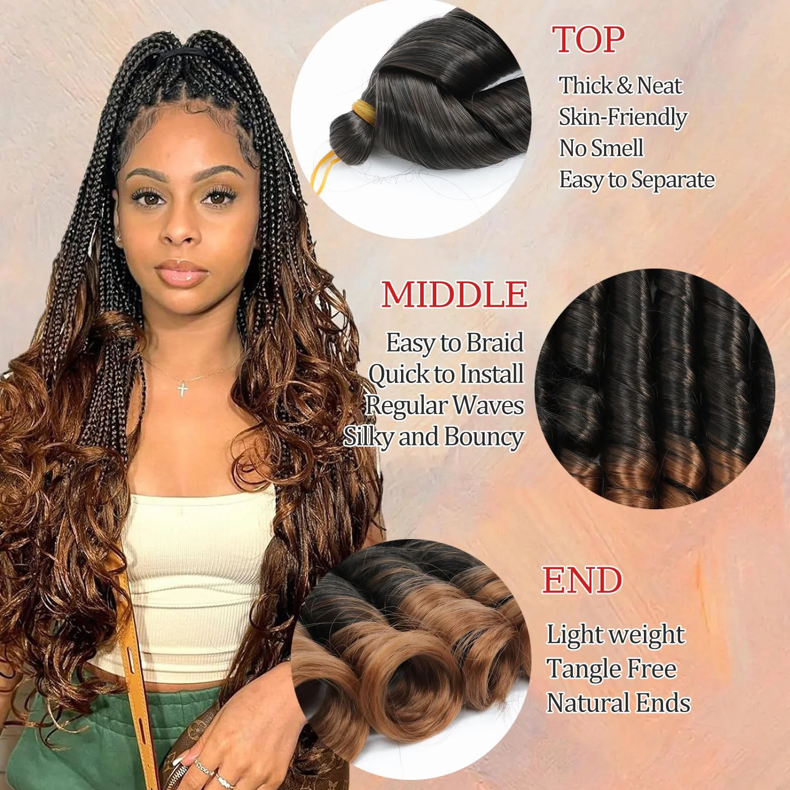 French Curly Braiding Hair dla kobiet (T30#, 22 cal (opakowanie 6))