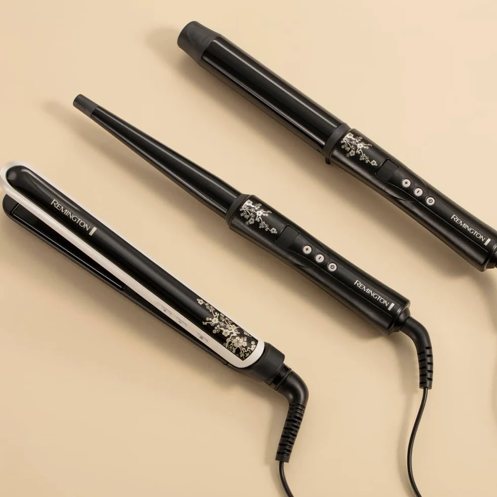Remington prostownica do włosów, powłoka ceramiczna z perłami, zakres temp. 150-235°C, szybkie nagrzewanie, ruchome płytki, obrotowy przewód 3m, blokada płytek, etui, czarno-biała, Pearl Pro S9501