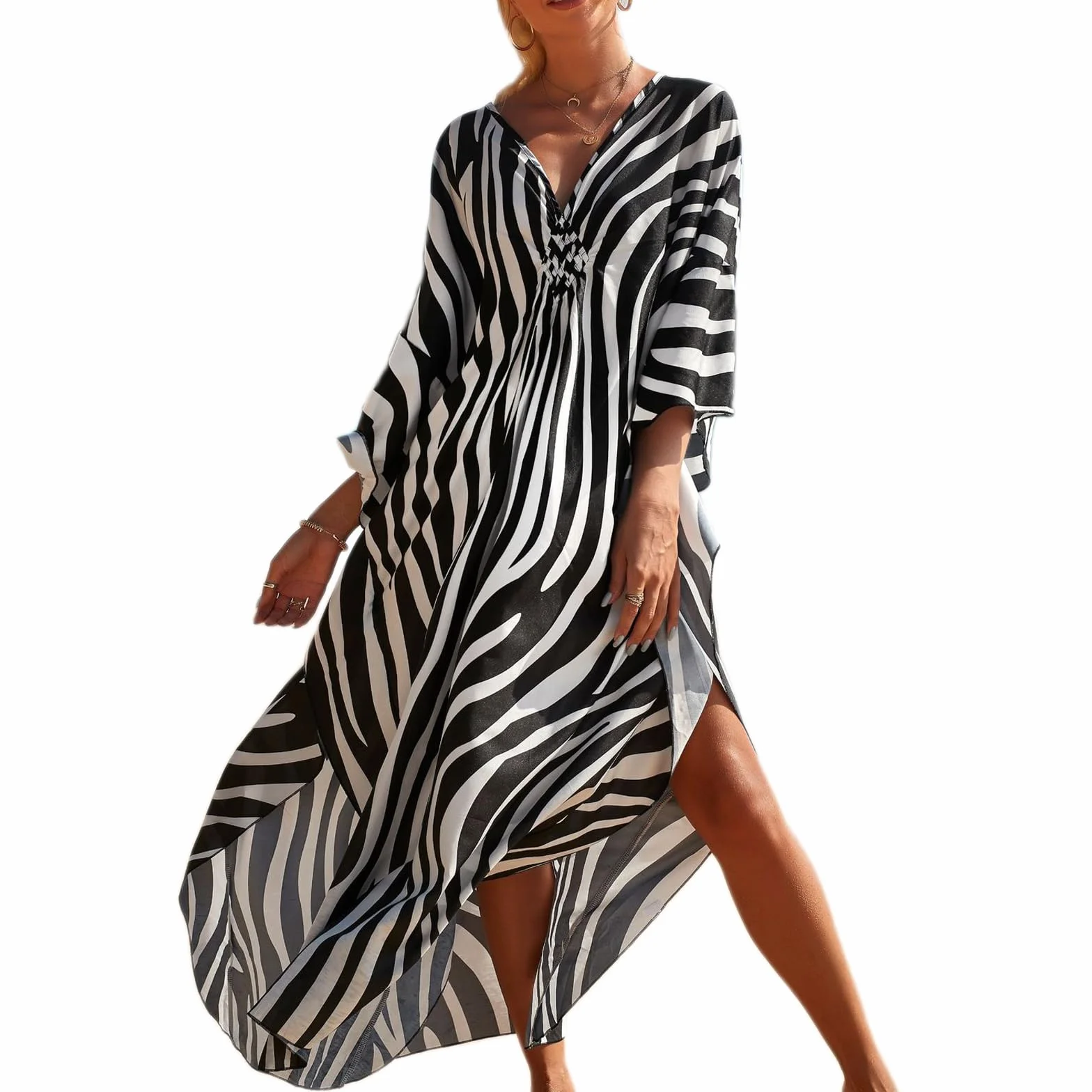 Baynetin Damska sukienka plażowa, maxi, długa sukienka plażowa w stylu boho, ponczo plażowe, kaftan, odzież plażowa, luźna, bielizna nocna, okrycie bikini, rozmiar uniwersalny