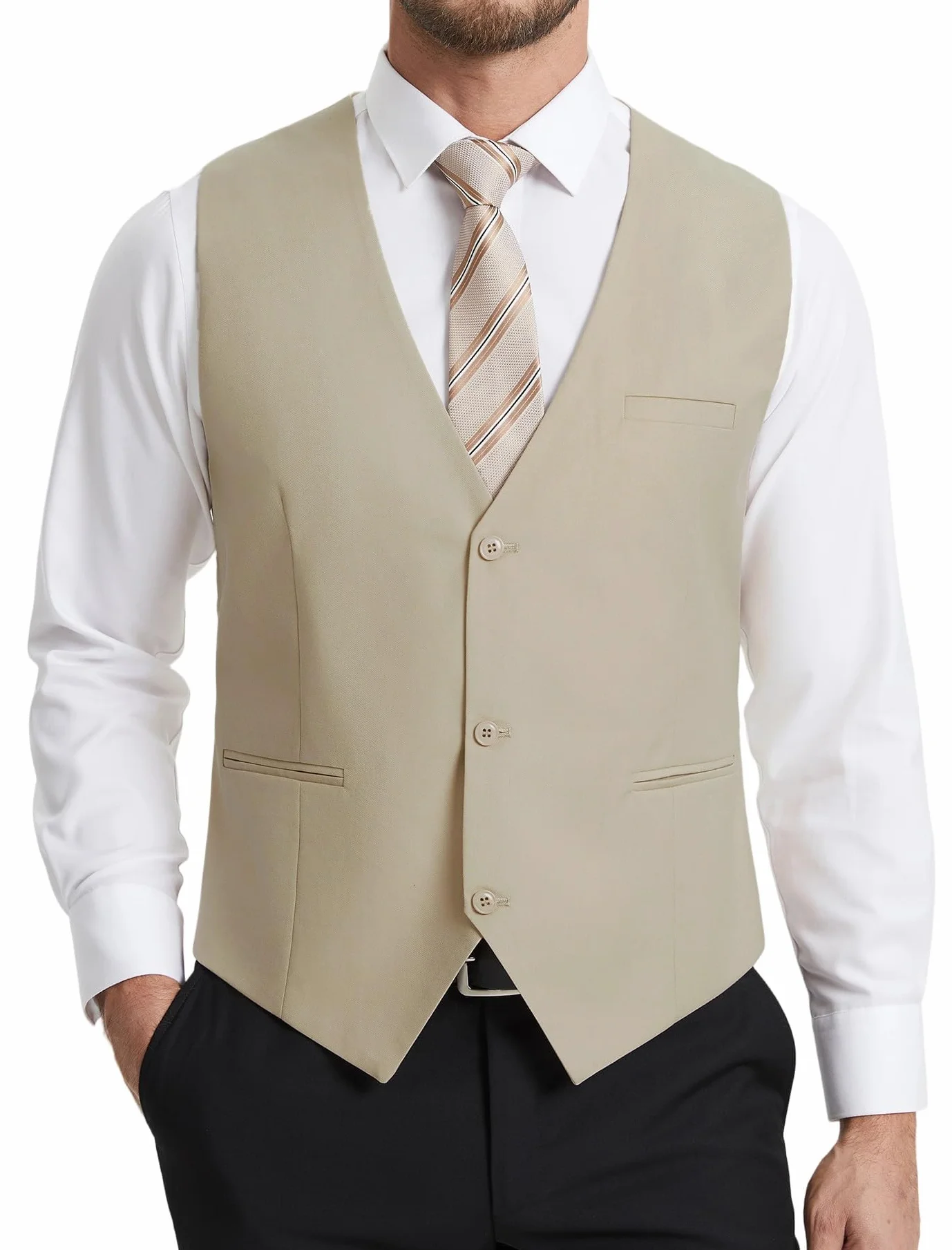 HISDERN Kamizelka garniturowa męska, elegancka kamizelka ślubna, regularny krój, klasyczna, formalna kamizelka garniturowa, jednokolorowa, dla pana młodego, smokingowa, kamizelka dla mężczyzn, z 3