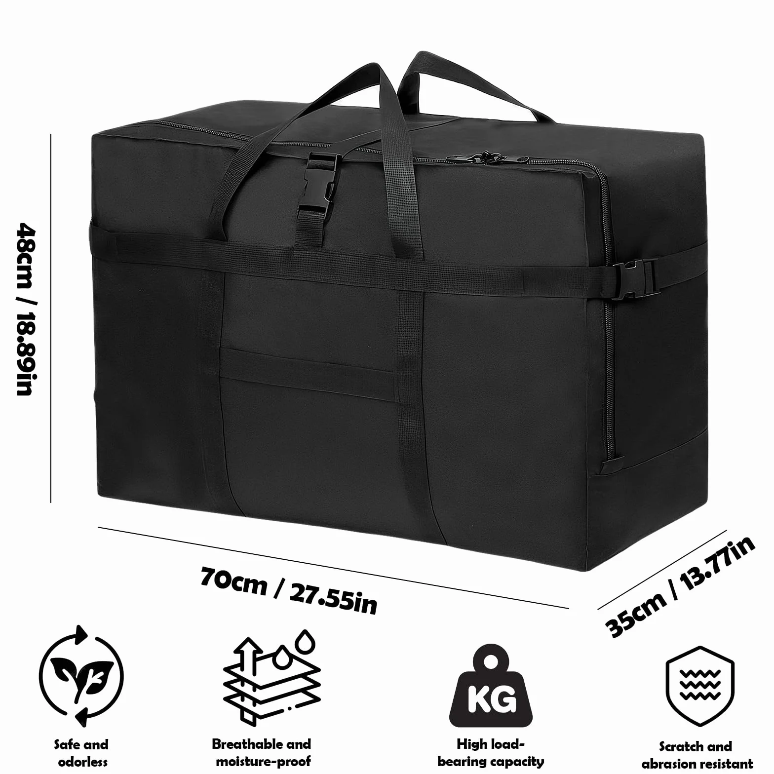Składana torba podróżna bardzo duża, duża pojemność Duffel Travel Bagel, lekka i wodoodporna nad bagażem, dla linii lotniczych, podróży, kempingu, przeprowadzki, Niebieska, 70*35*48cm, brak
