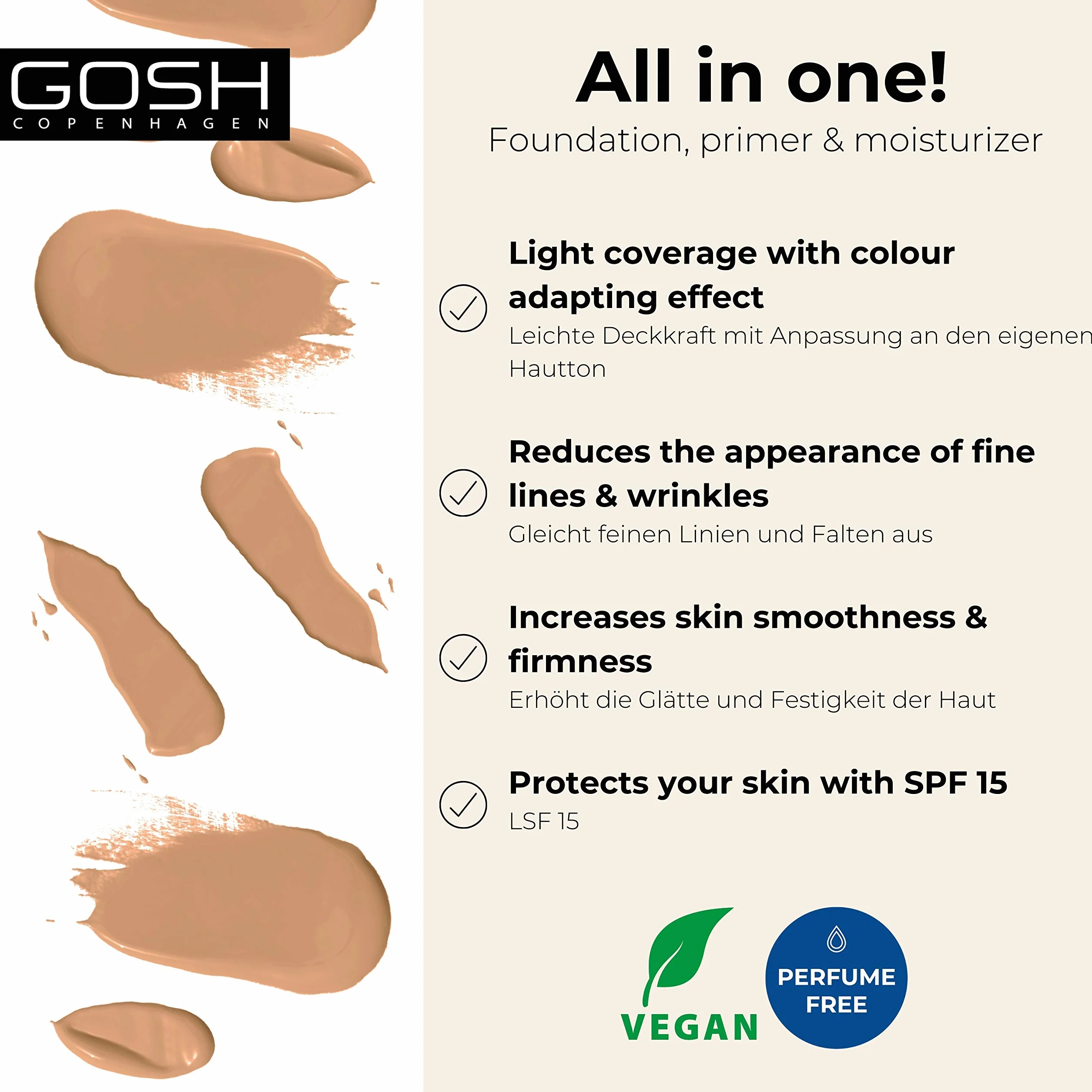 Gosh Bb Cream Foundation Primer Moisturizer #03-Warm Beige, 30 ml