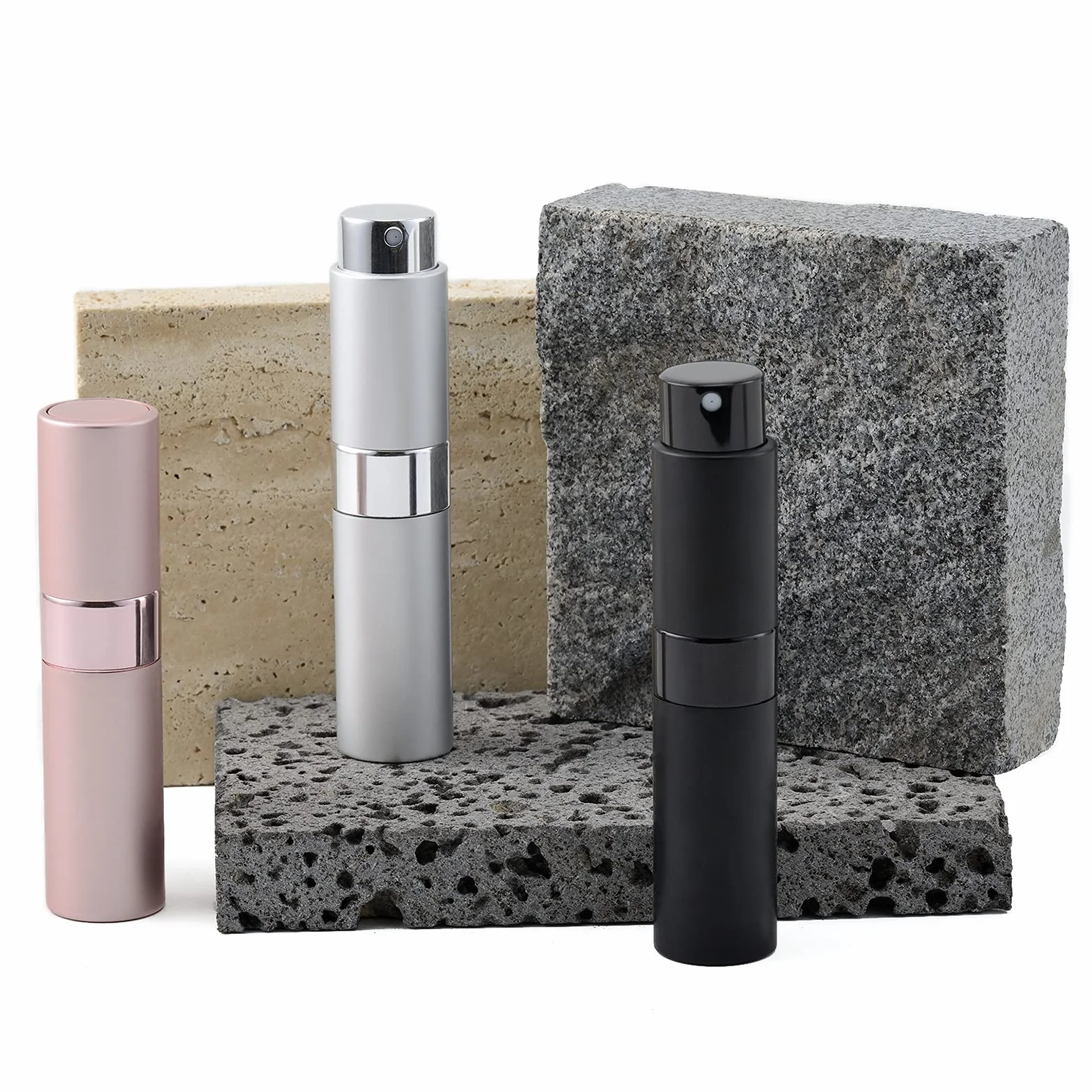Toureal Podróżny Atomizer do Perfum Wielokrotnego Użytku - Mini Szklana Butelka do Aftershave dla Kobiet i Mężczyzn - Przenośny Dozownik (Różowy, 3 szt.)