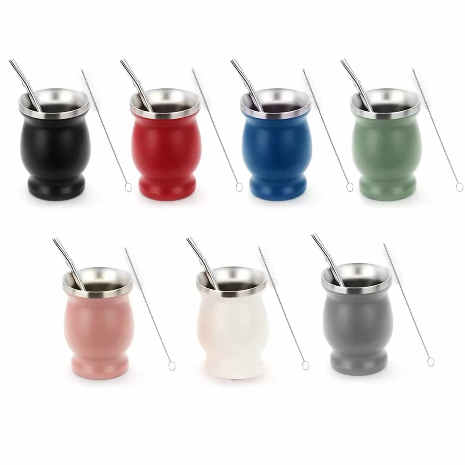 Yerba Mate Cup Bombilla zestaw | 237 ml tykwa Yerba Mate | bombilla ze stali nierdzewnej srebrna zakrzywiona słomka bombilla i szczotka do czyszczenia, łatwa w czyszczeniu, tykwa Yerba Mate (niebieska)