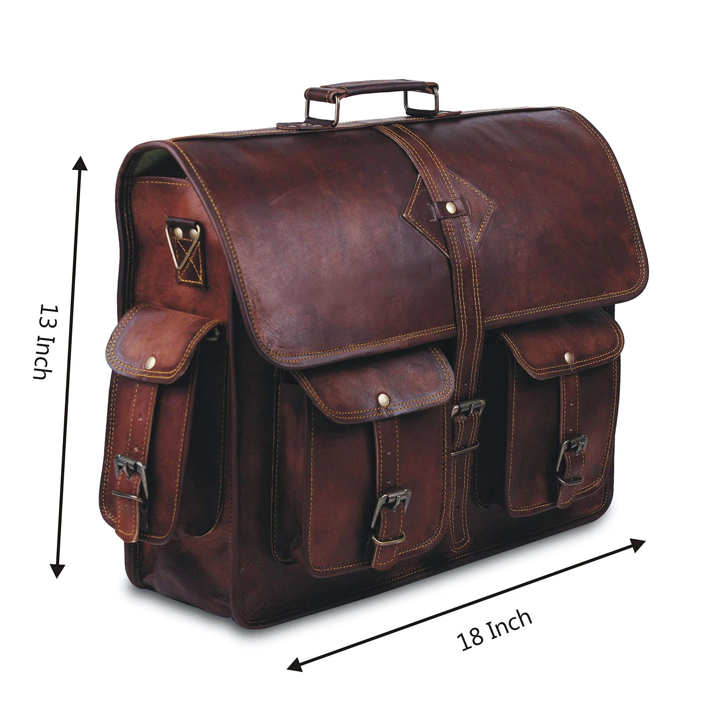 Vintage Leather Laptop Bag for Men Full Grain Large Leather Messenger bag for men 18 inches with rustic look Brown briefcase (Brown)
