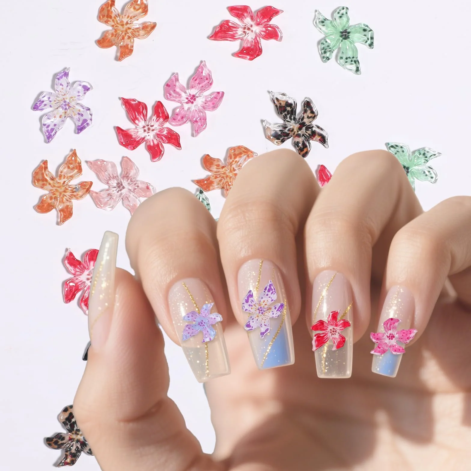 Kwiatowe zawieszki do paznokci 3D, cyrkonie, hibiskus, kwiaty, żywica, paznokcie, klejnoty, kolorowe kwiaty, paznokcie, biżuteria, artykuły plastyczne dla kobiet, dekoracje do manicure, design