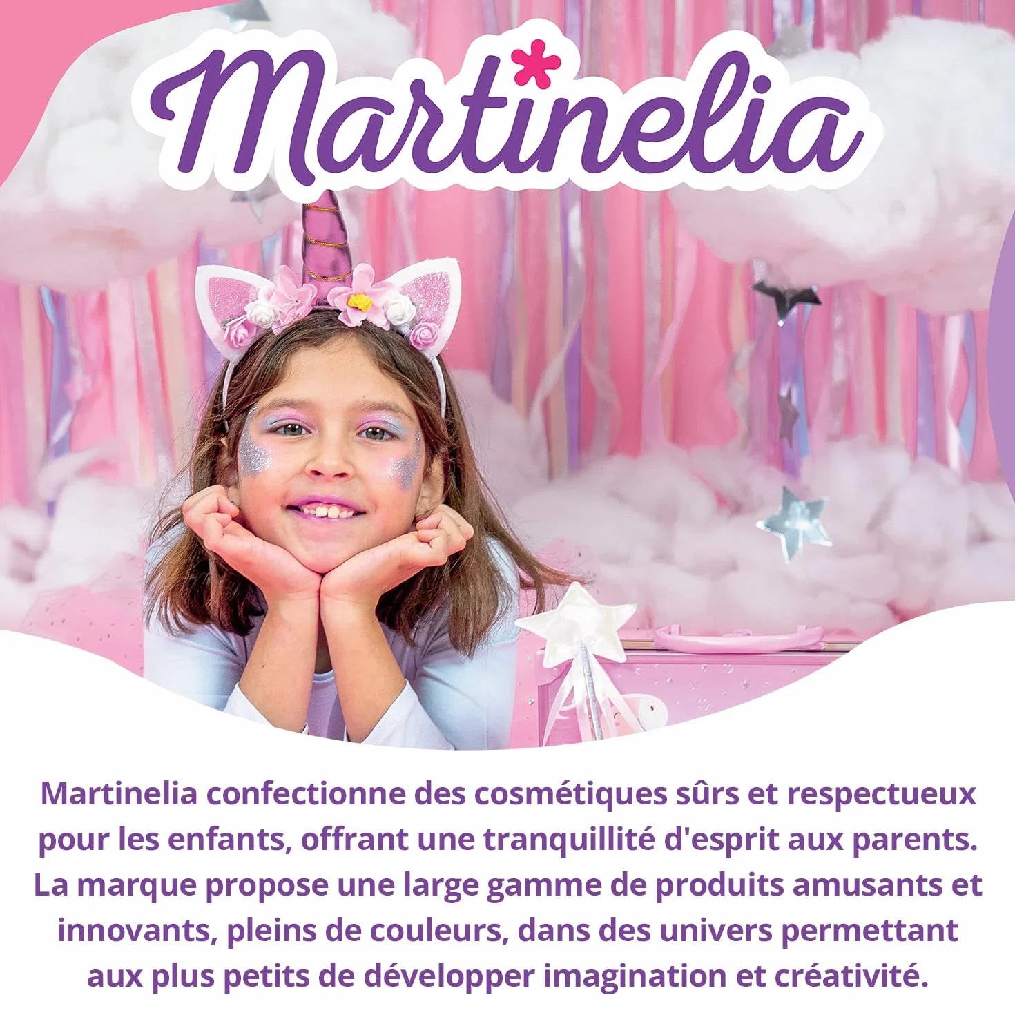 MARTINELIA - Zestaw do manicure z jednorożcem dla dzieci - zestaw do paznokci - 3 różowe, niebieskie i fioletowe lakiery do paznokci + 1 pilnik i dekoracje do paznokci - lakier wodny od 3 lat -