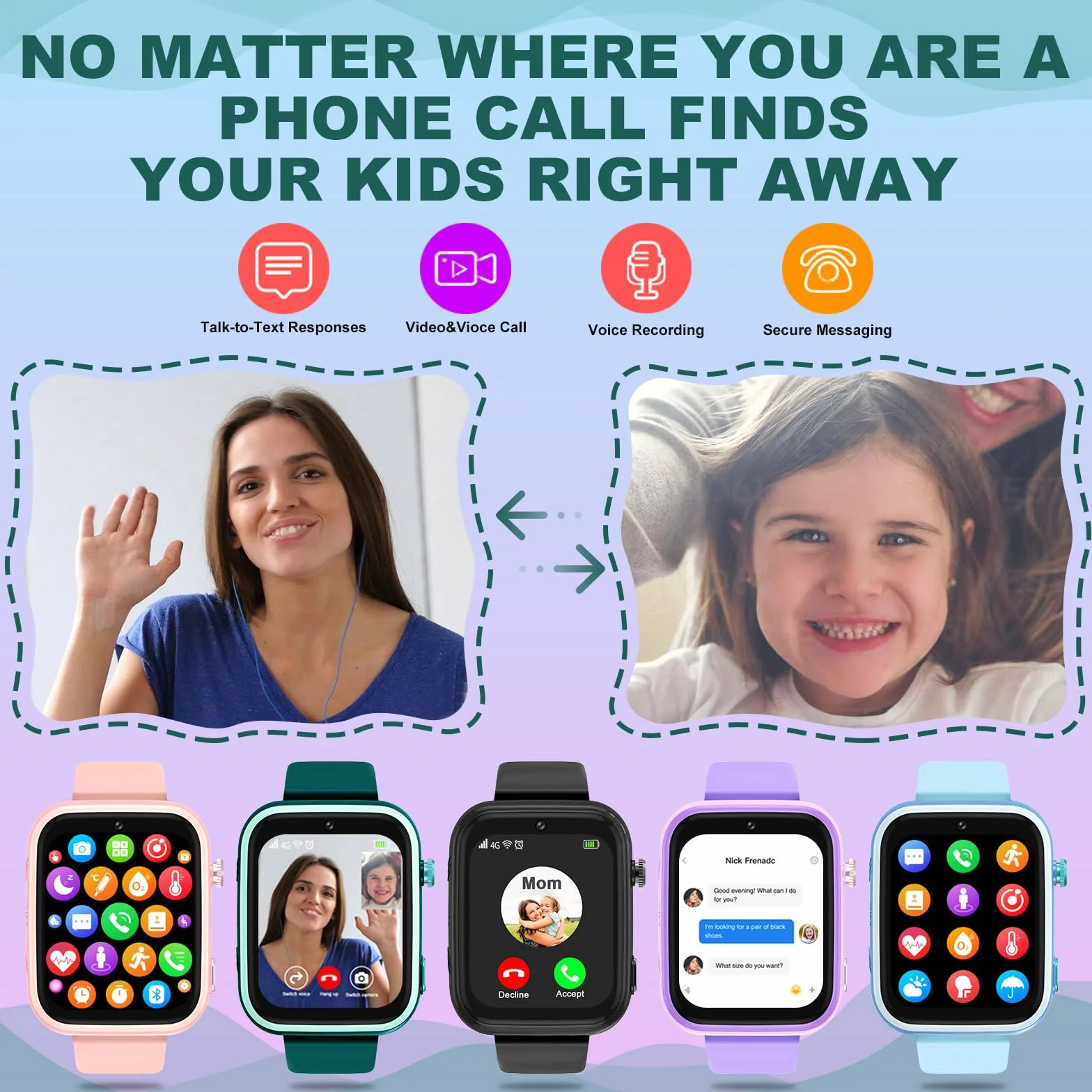 OKYUK Smartwatch 4G dla dzieci, lokalizator GPS, wiele stylów pulpitu do wyboru, połączenia dwukierunkowe, kompetencje obrazu, SOS, Wi-Fi, wodoodporny ekran dotykowy dla 4-12 chłopców i dziewcząt (T45