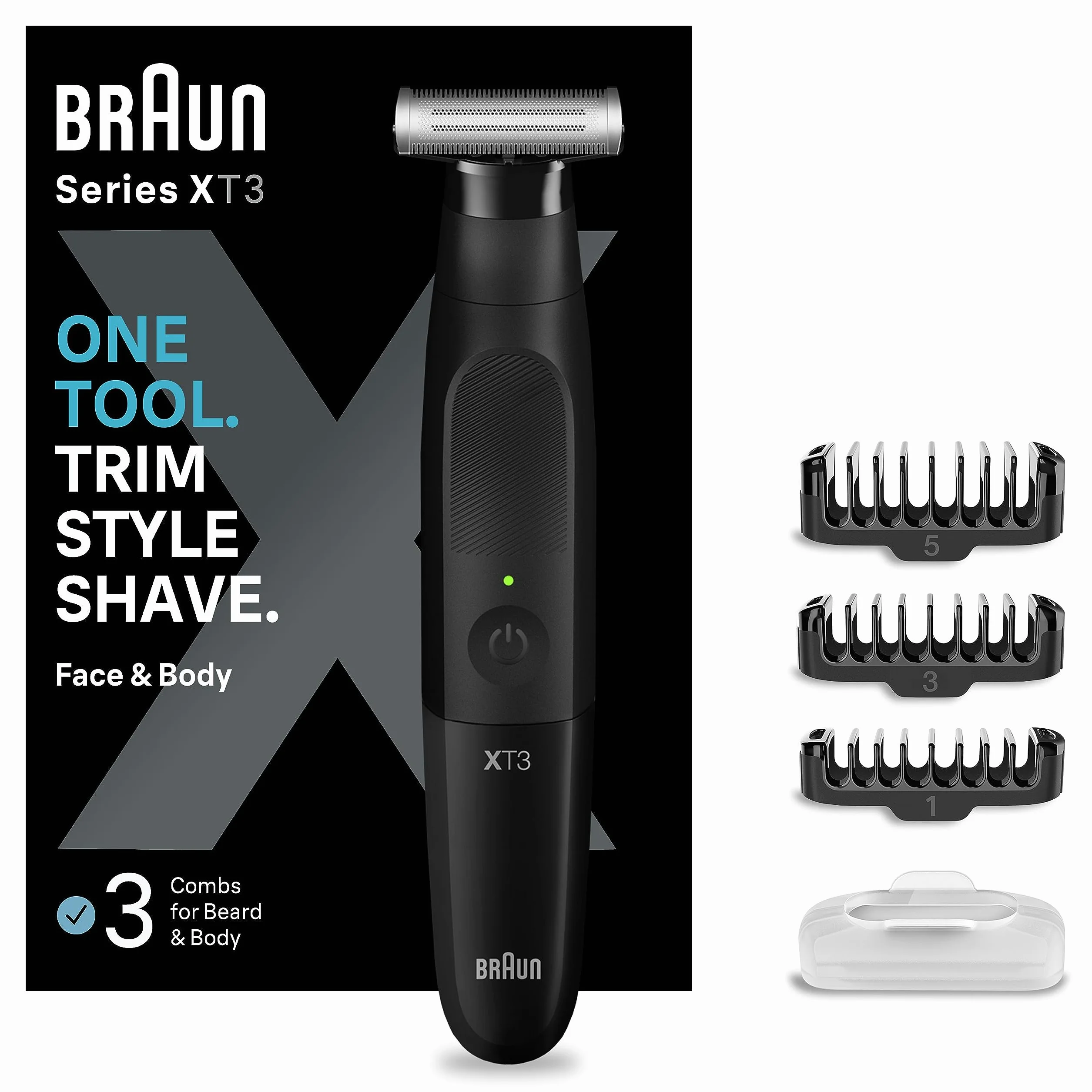 Braun Series X, hybrydowy elektryczny męski trymer do brody i golarka do ciała, Ostrze 4D, SkinShield, wodoodporny, bezprzewodowy XT3100