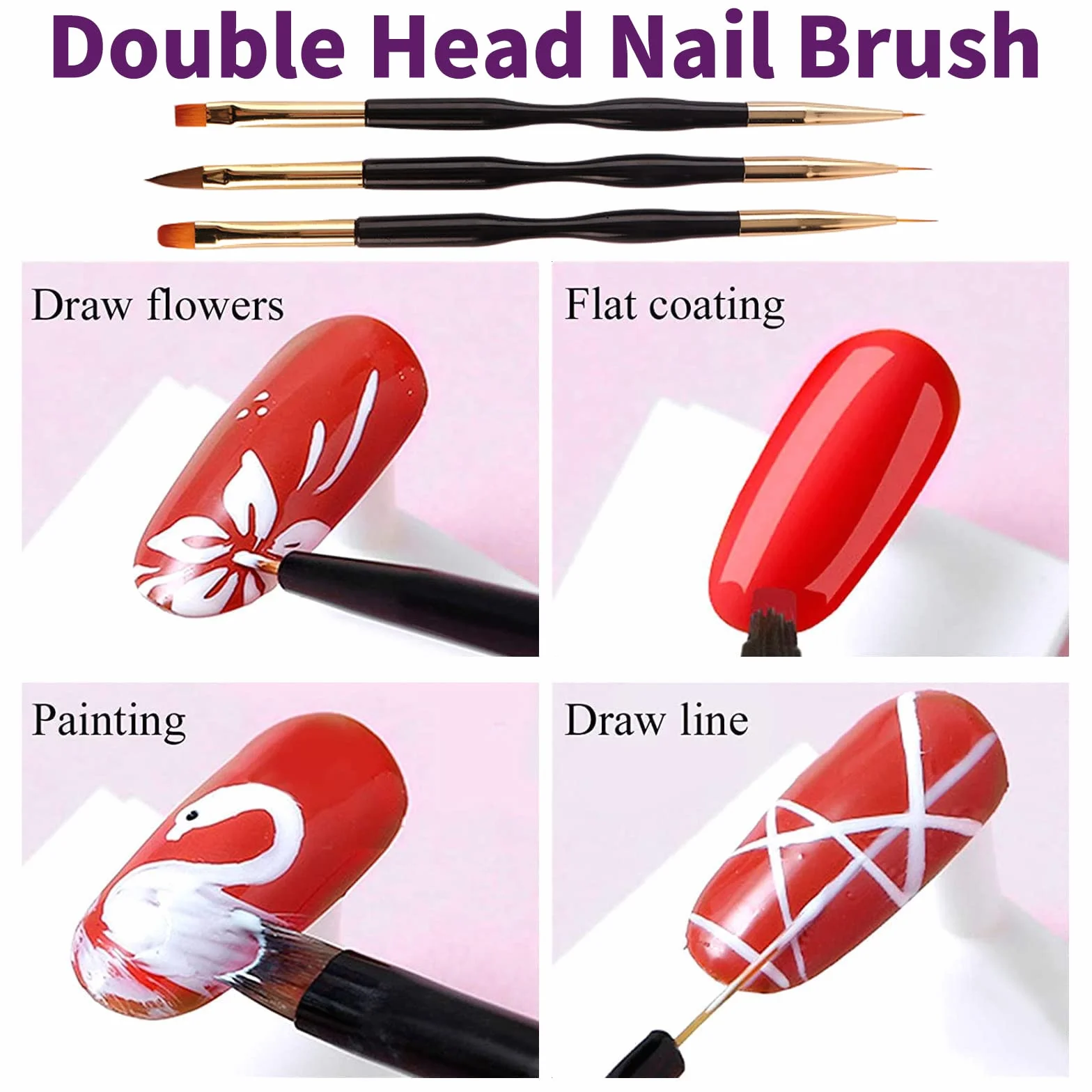 Stamper do paznokci Nail Art Brush – French Tip Stamp do paznokci Clear Nail Art Stamper Jelly with Scraper, 3 szt. Double Ended Nail Pen Brushes, Soft Silicone Stamper Printer DIY