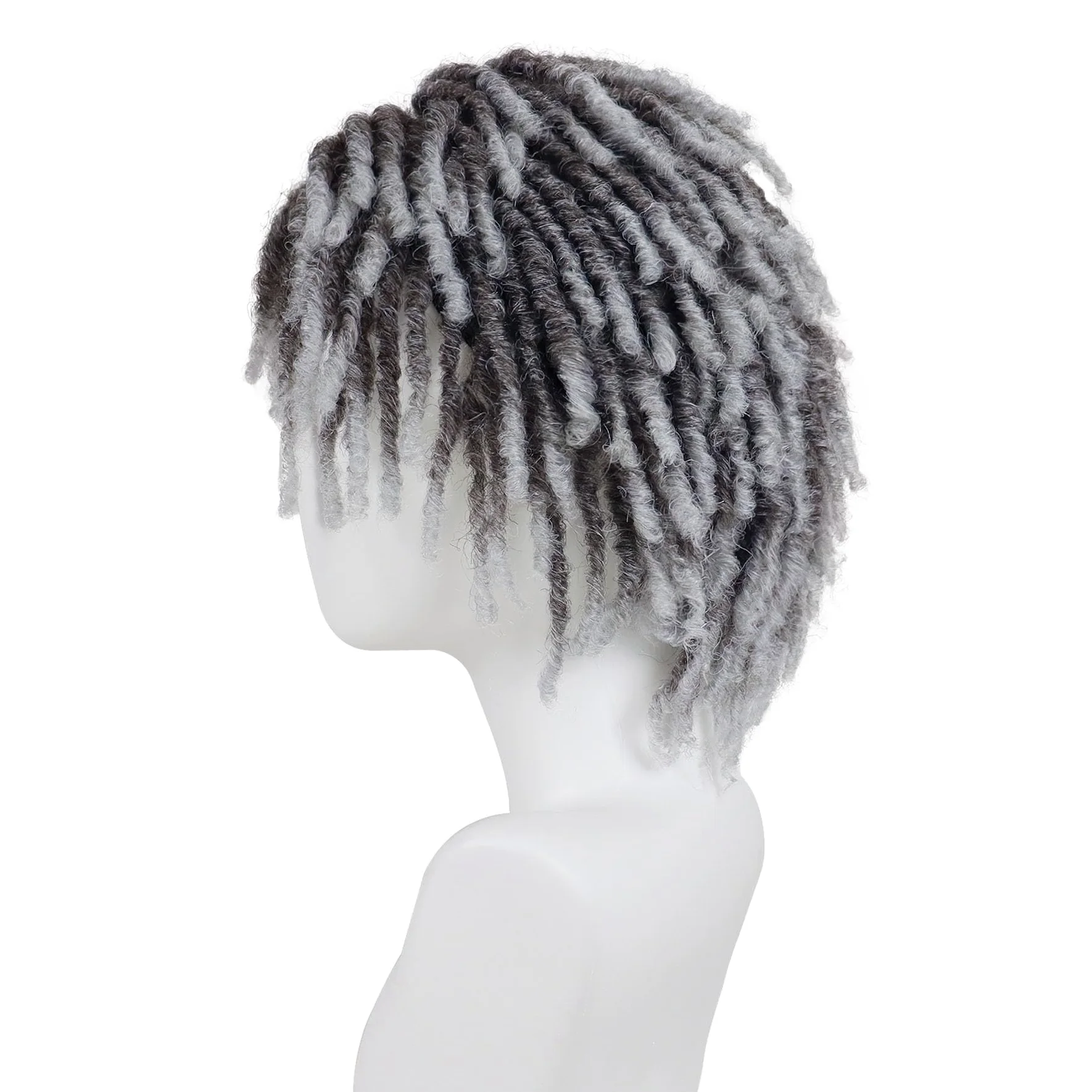 GNIMEGIL Krótka Peruka Dreadlock mężczyzna ombré-szara realistyczny Twist Rasta Cosplay kostium impreza