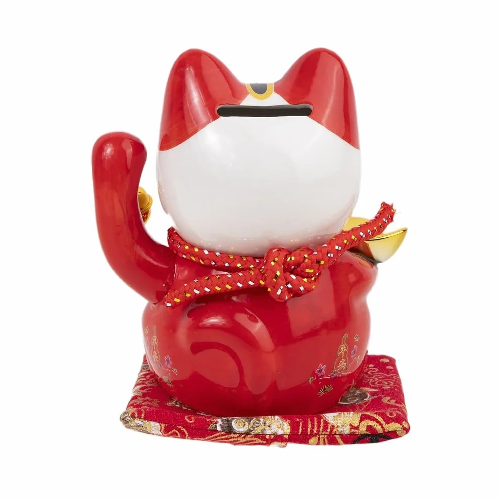 lachineuse Kot szczęścia i szczęścia – japoński Maneki Neko – czerwony – skarbonka – japońska dekoracja – japoński azjatycki pomysł na prezent
