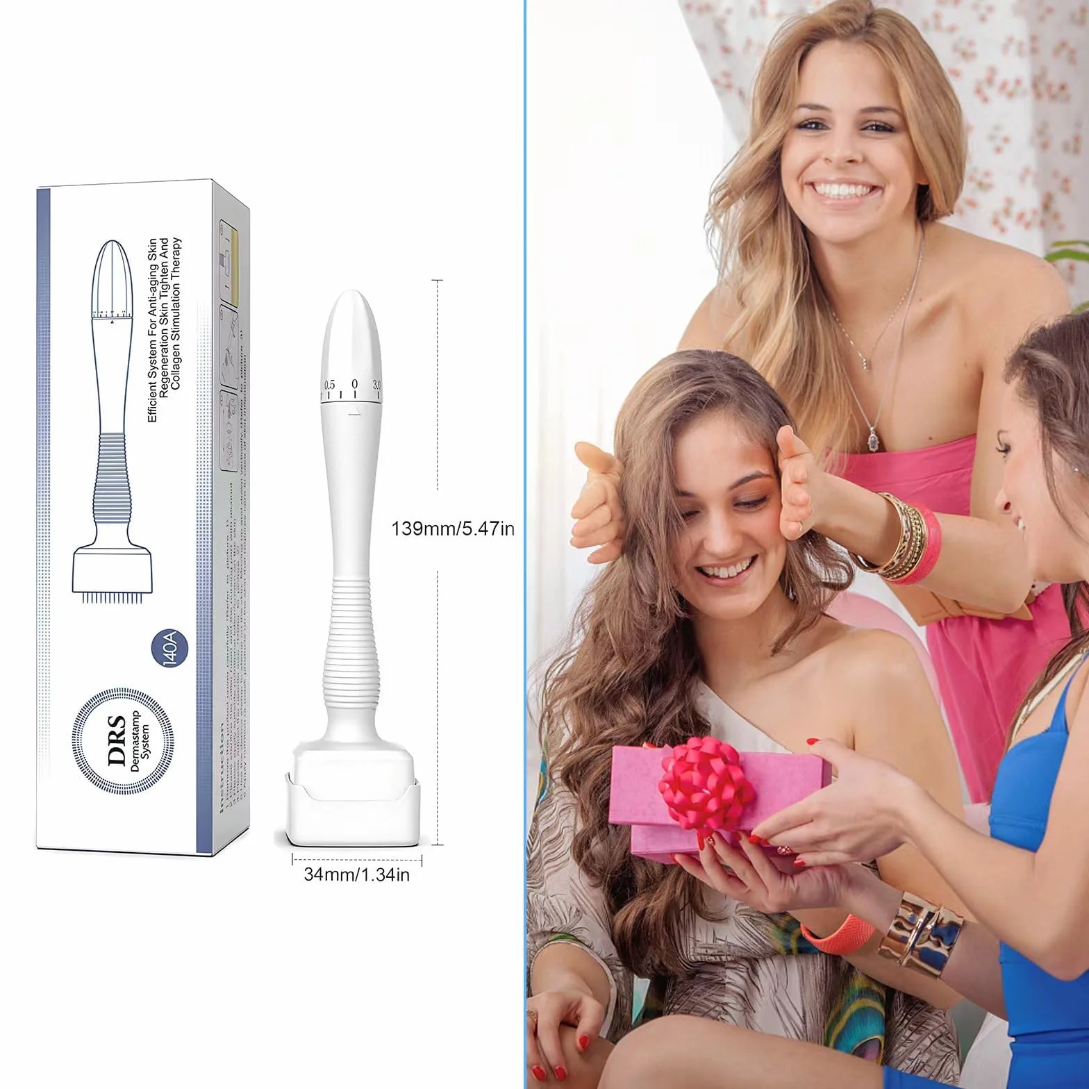 Derma Stamp Hair, mikroigły do porostu brody i ciała, lekki, z mikro igłami 0-3 mm, 140 igieł tytanowych klasy A, dermastamp z regulacją